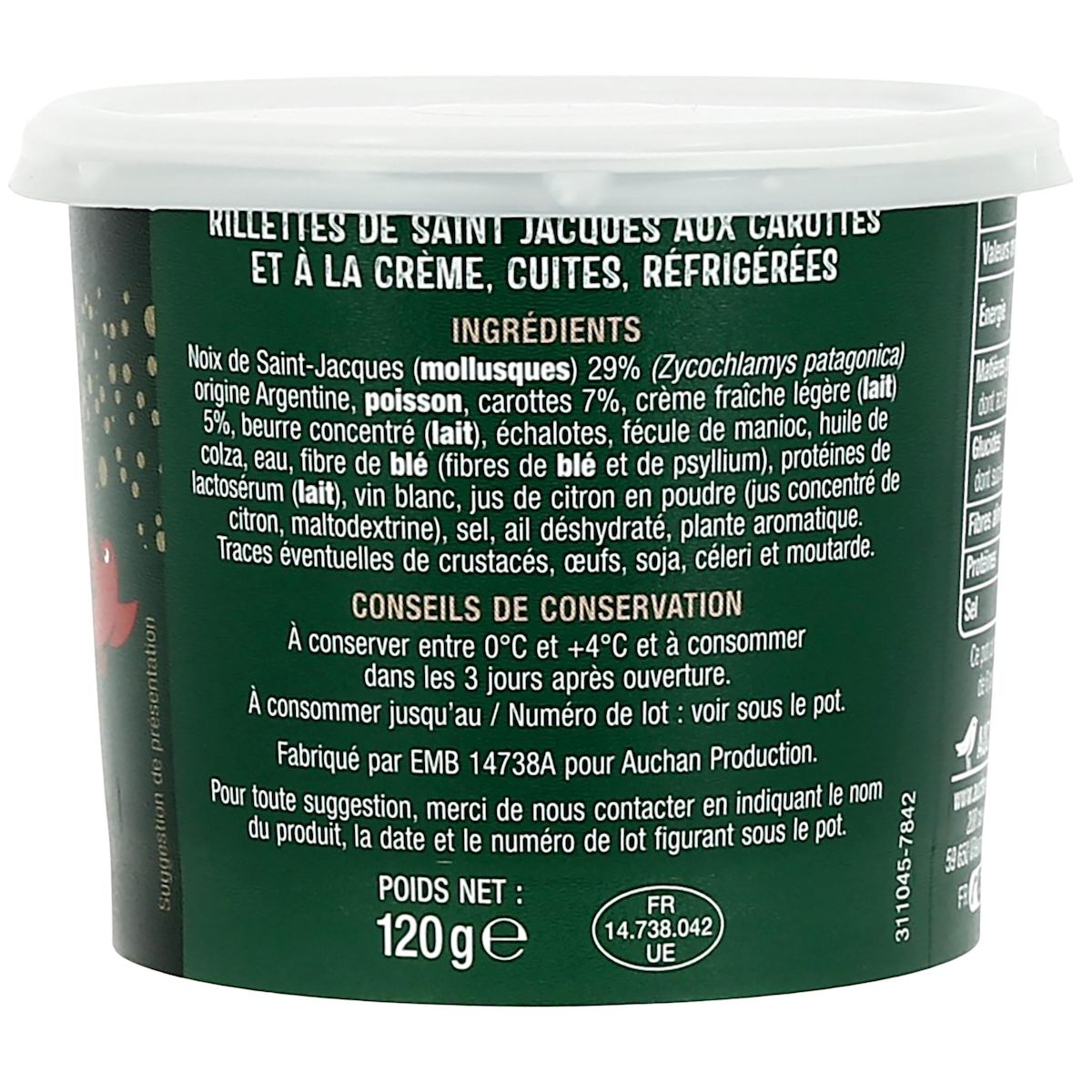 AUCHAN Rillettes de saint jacques au beurre blanc 120g