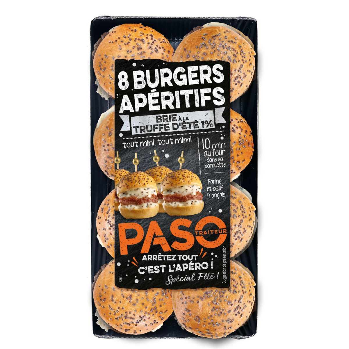 PASO Mini burgers apéritifs Brie à la Truffe d'été 1% 8 pièces 140g