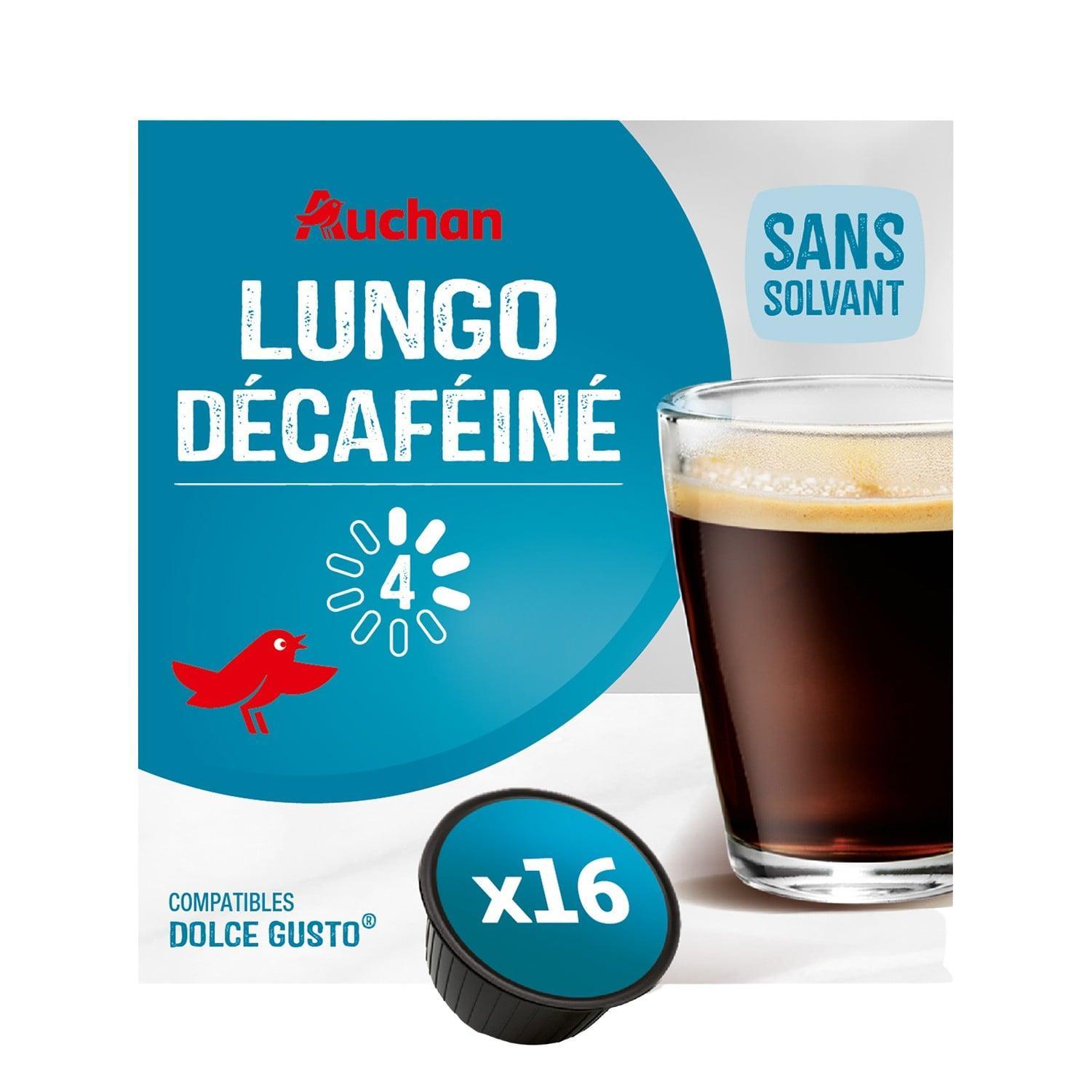 AUCHAN Capsules de café lungo décaféiné intensité 4 16 capsules 112g