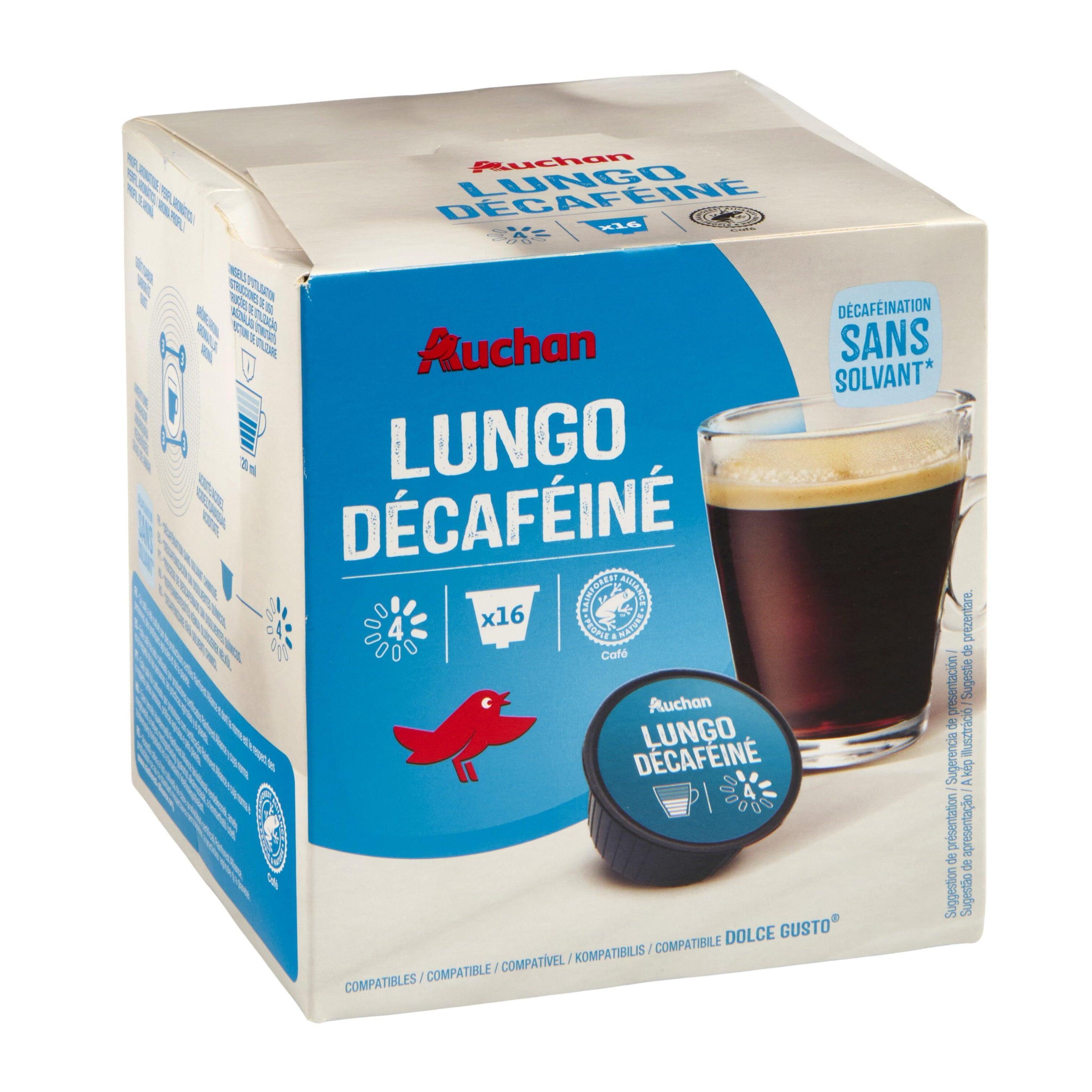 Voir la diapositive 2 : AUCHAN Capsules de café lungo décaféiné intensité 4 16 capsules 112g