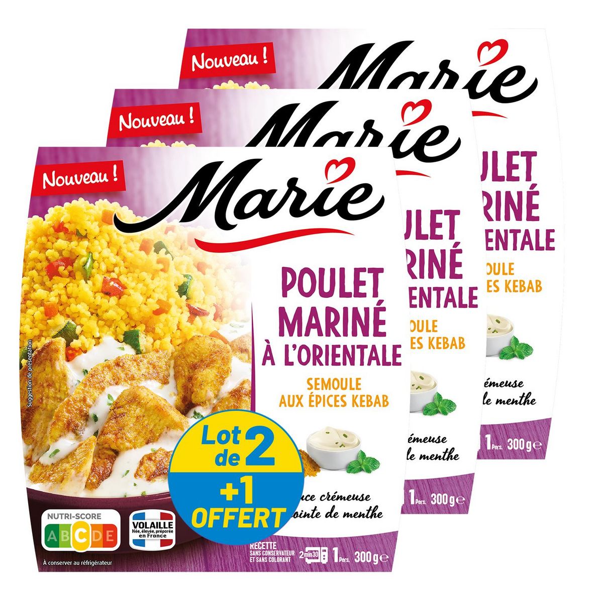 MARIE Poulet mariné à l'orientale semoule aux épices kebab 2+1 offert 3x300g