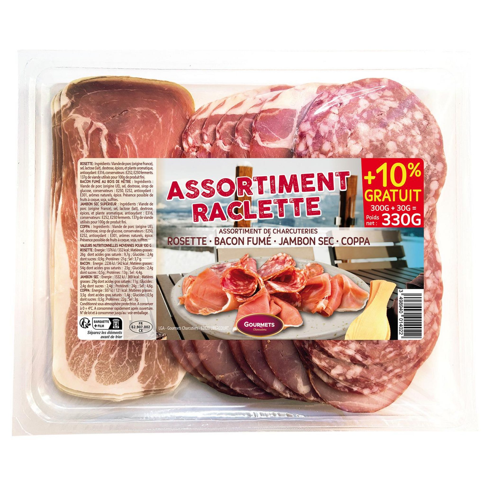 GOURMETS DE L'ARTOIS Assortiment de charcuterie sèches jambon cru rosette bacon fumé coppa 330g