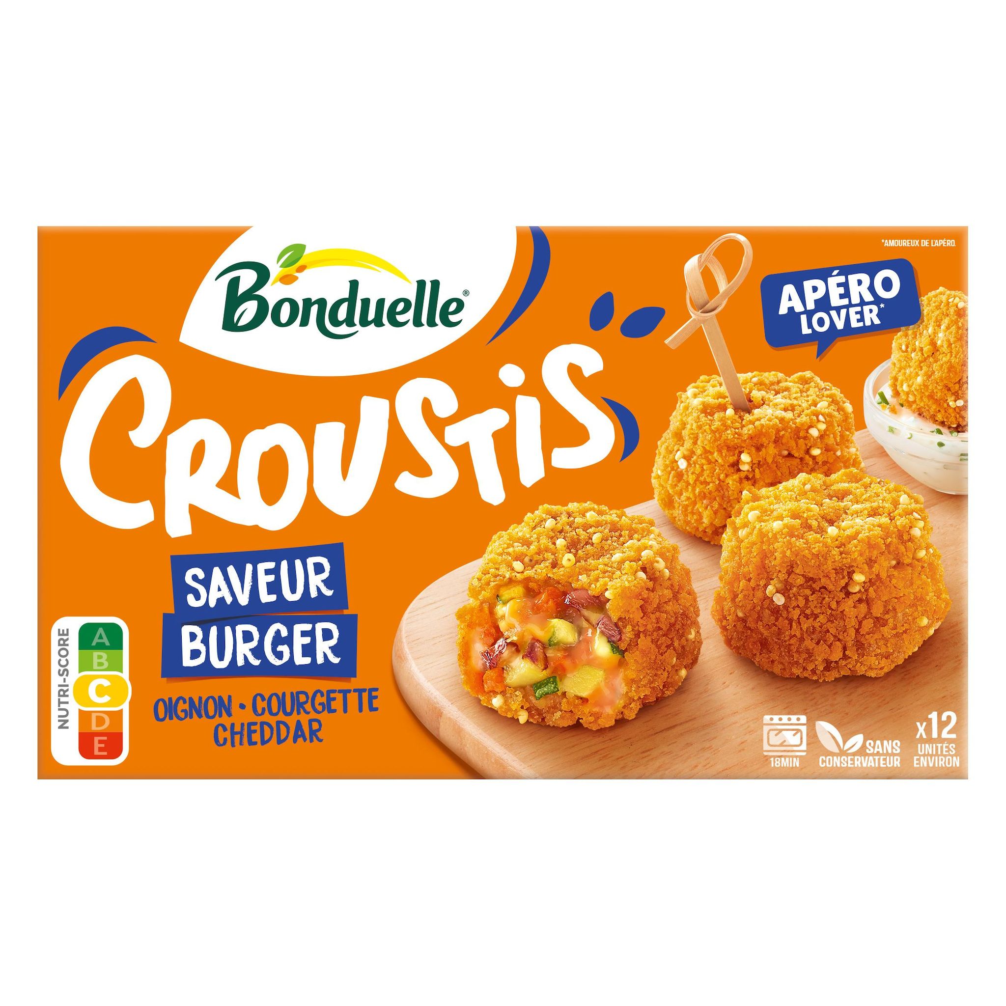 Voir la diapositive 3 : BONDUELLE Mini croustis de légumes et fromage saveur burger 10-12 pièces 240g