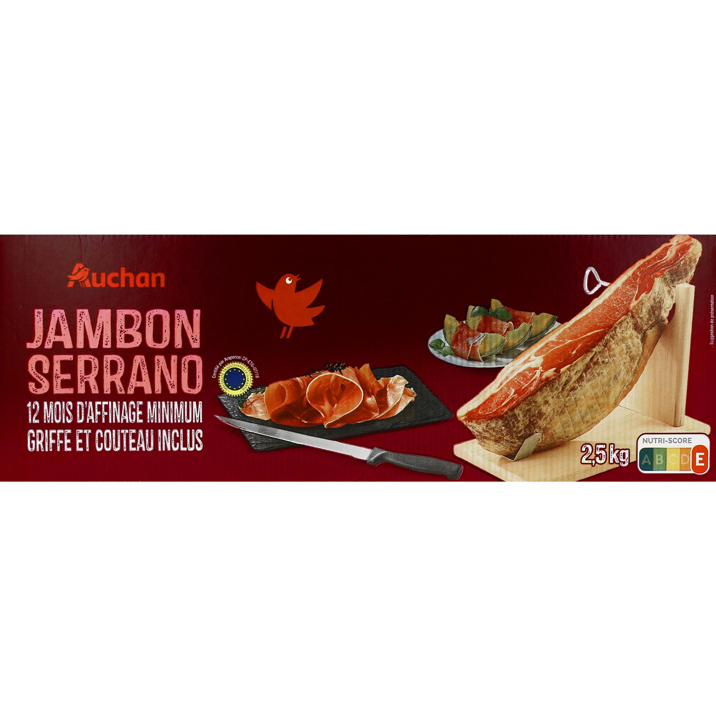 AUCHAN Jambon serrano STG affiné 12 mois griffe et couteau inclus 2.5kg