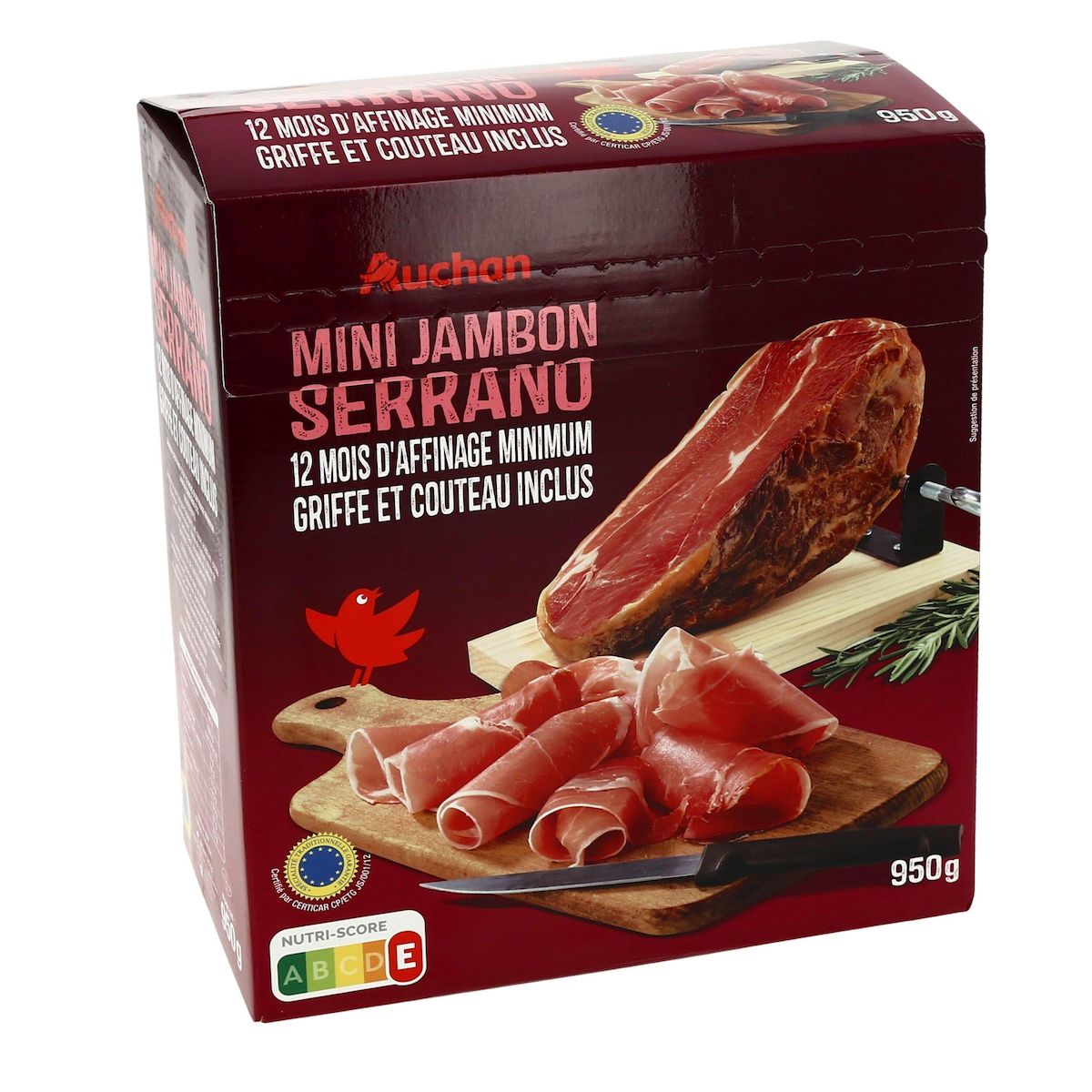 AUCHAN Jambon serrano STG affiné 12 mois griffe et couteau inclus 950g
