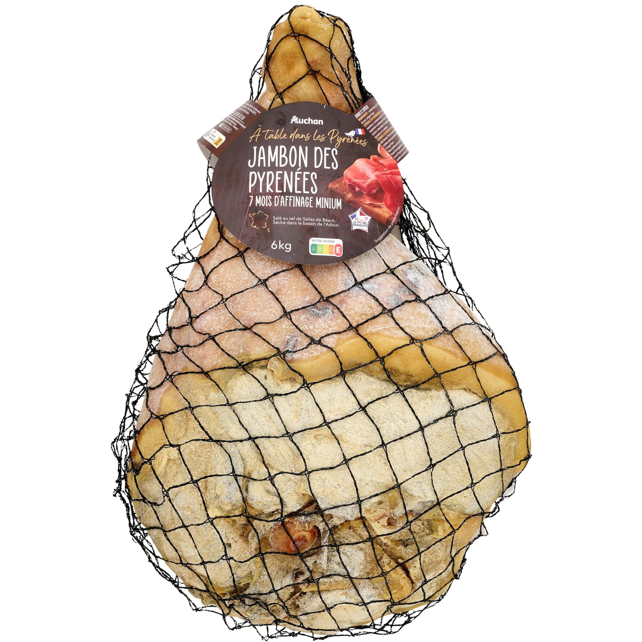 AUCHAN TERROIR Jambon des Pyrénées entier 7 mois d'affinage minimum 1 pièce 6kg