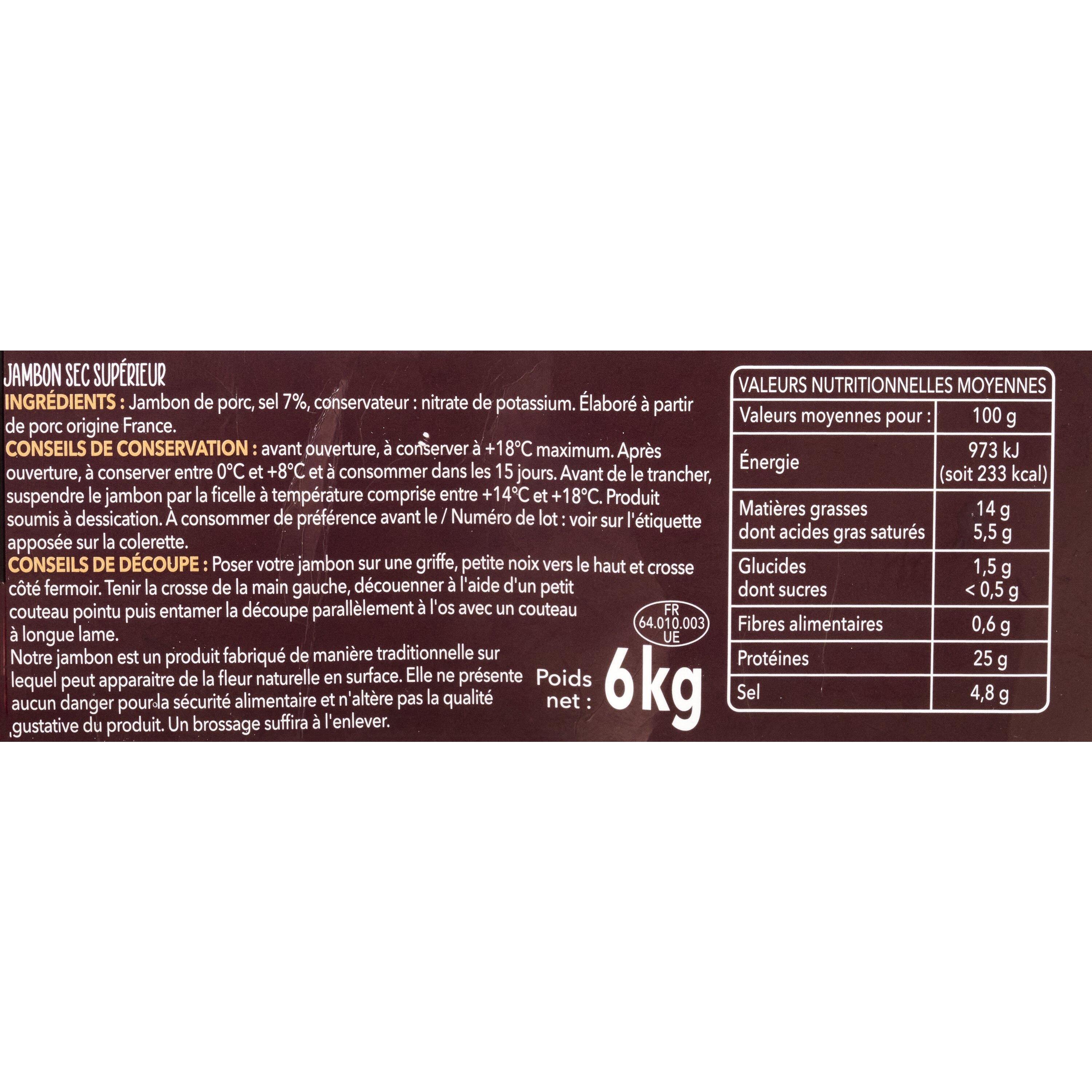 Voir la diapositive 2 : AUCHAN TERROIR Jambon des Pyrénées entier 7 mois d'affinage minimum 1 pièce 6kg