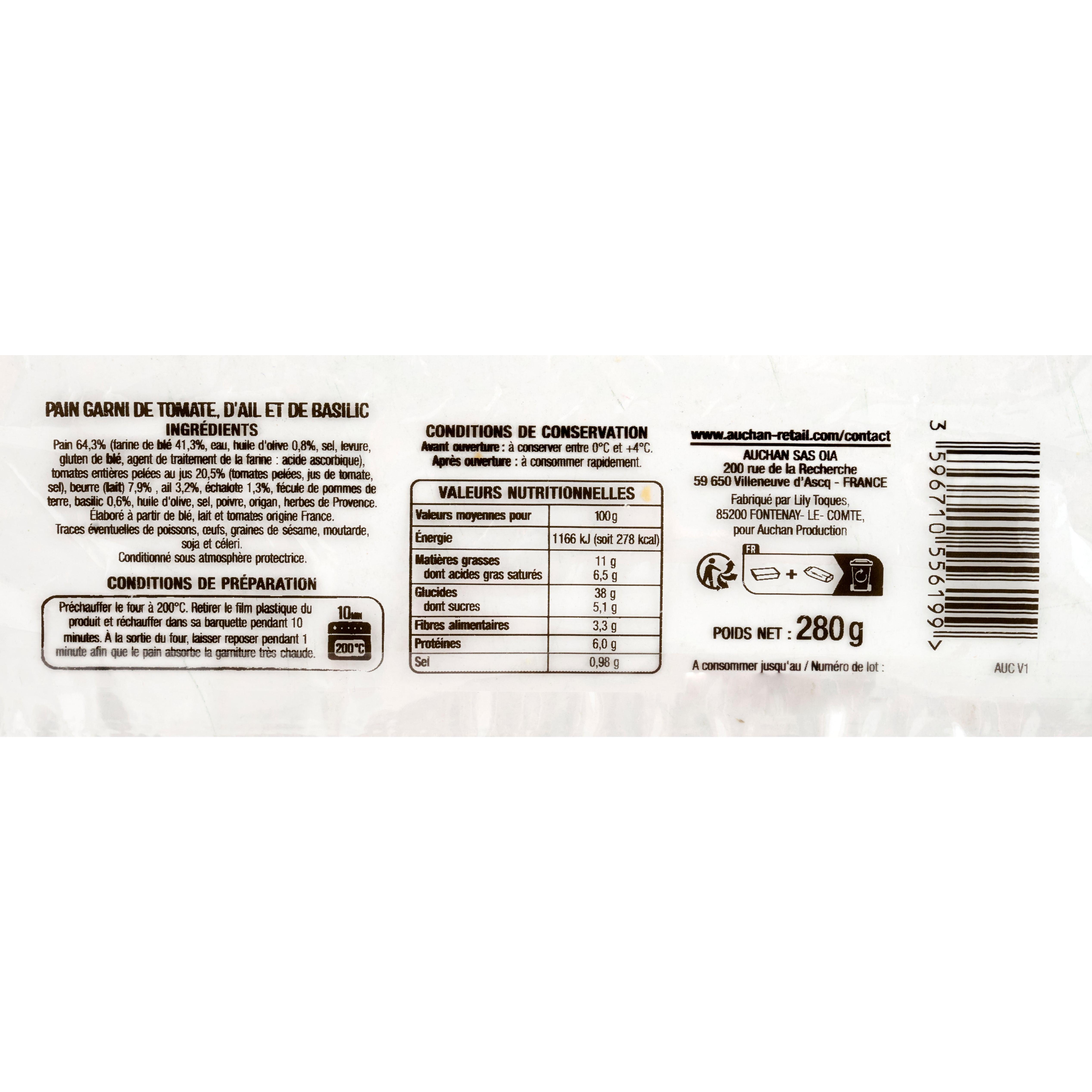 Voir la diapositive 2 : AUCHAN Préfou tomate basilic 280g