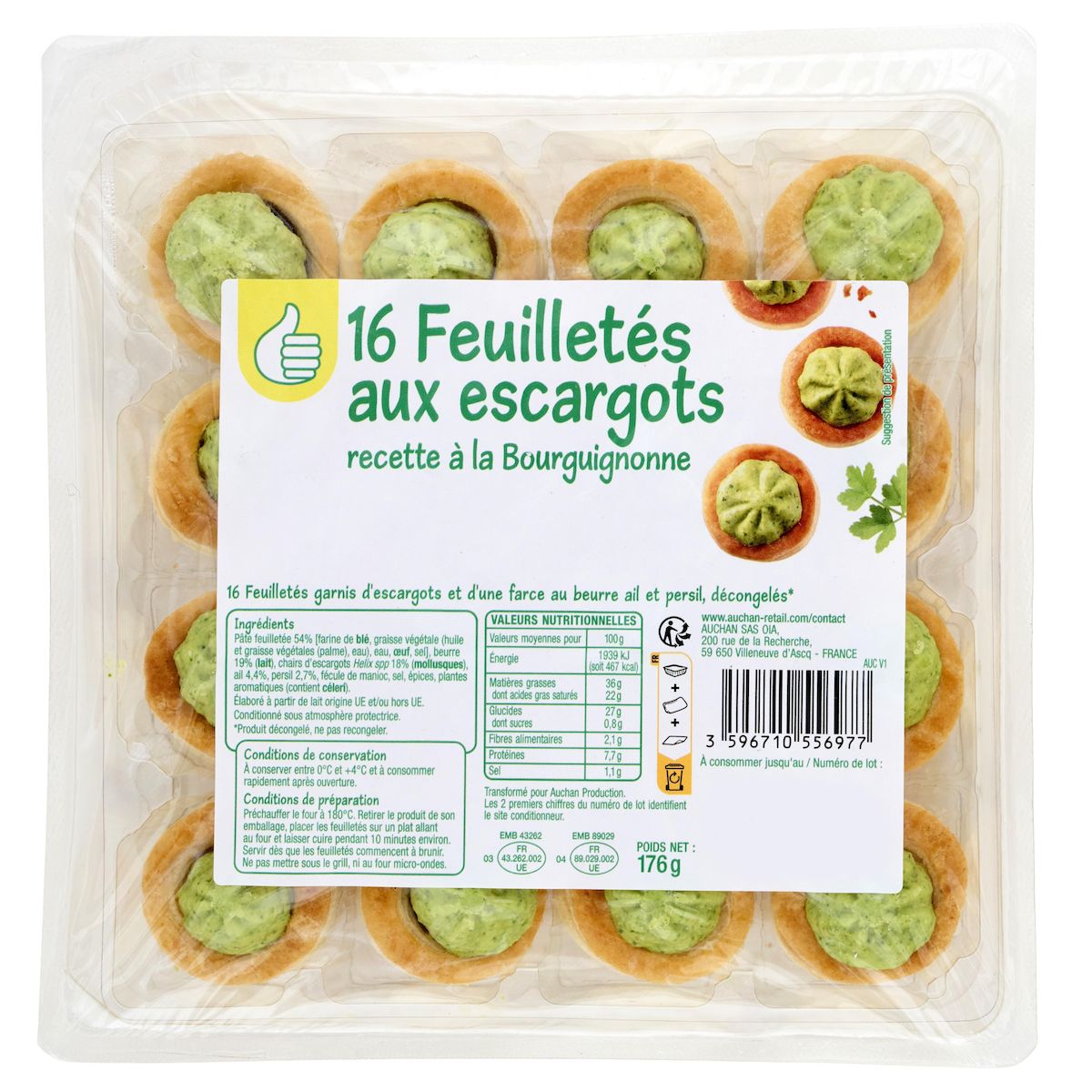 POUCE Feuilletés aux escargots recette à la Bourguignonne 16 pièces 176g