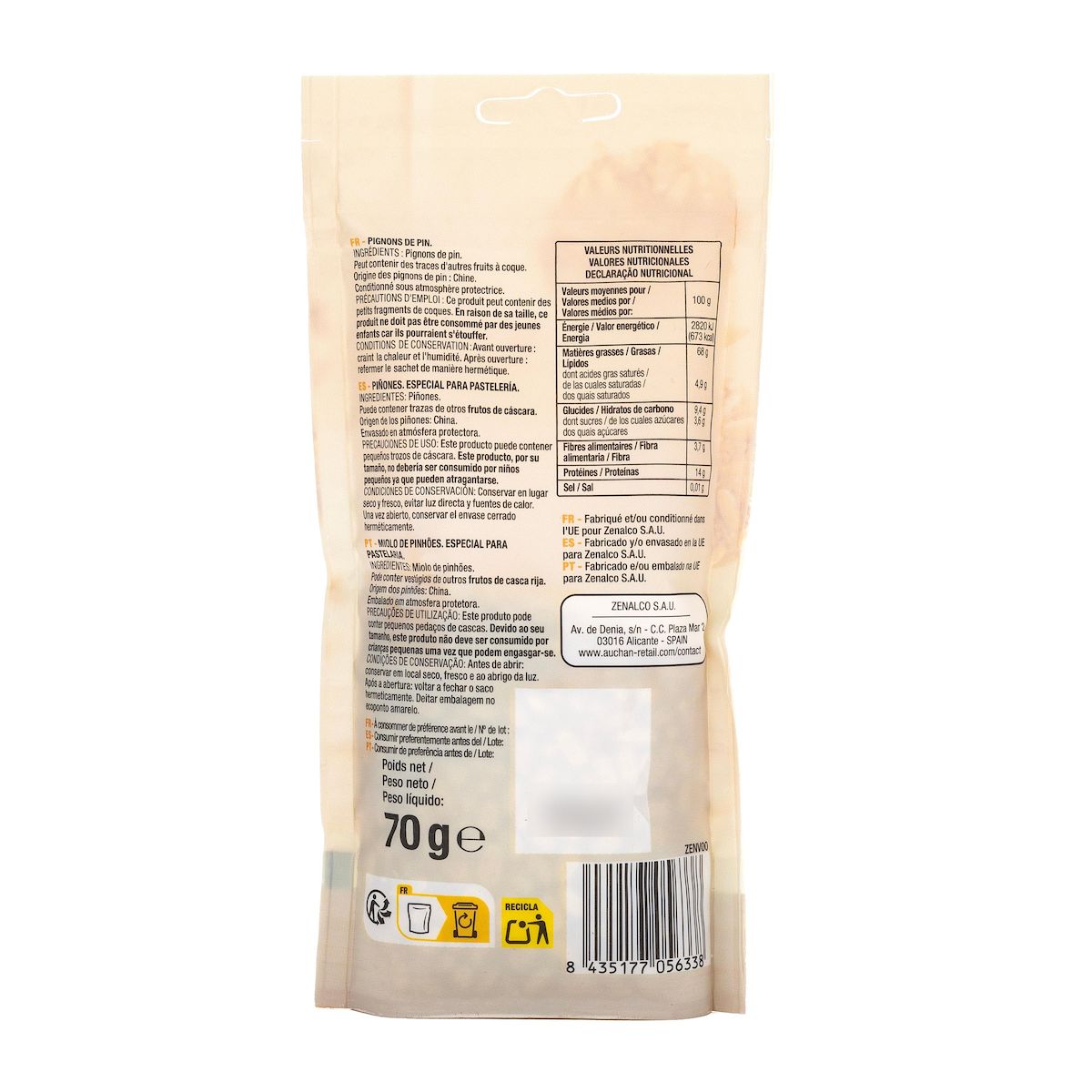 AUCHAN Pignons de pin 70g