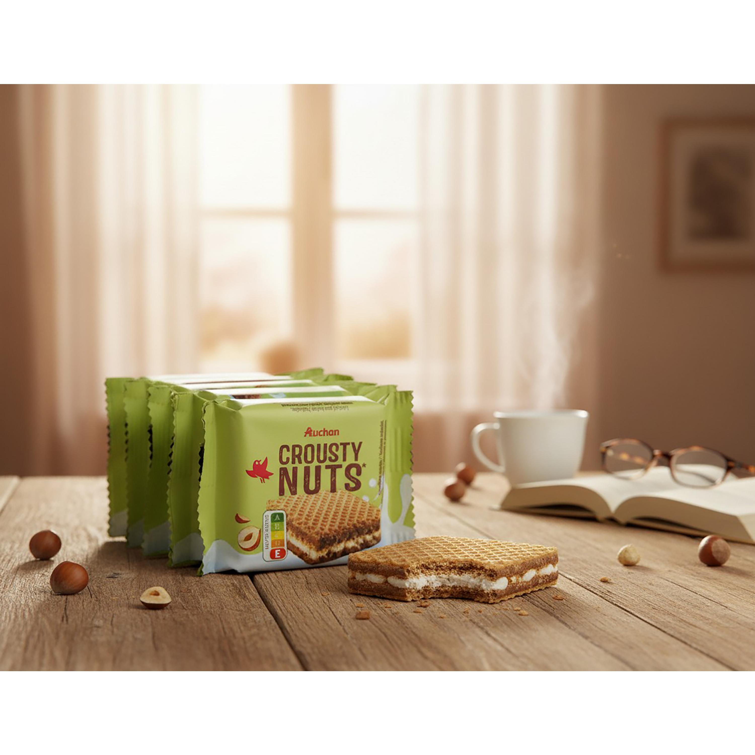 Voir la diapositive 2 : AUCHAN Gaufrettes crousty nuts fourrées au chocolat au lait et noisettes 6x25g 150g
