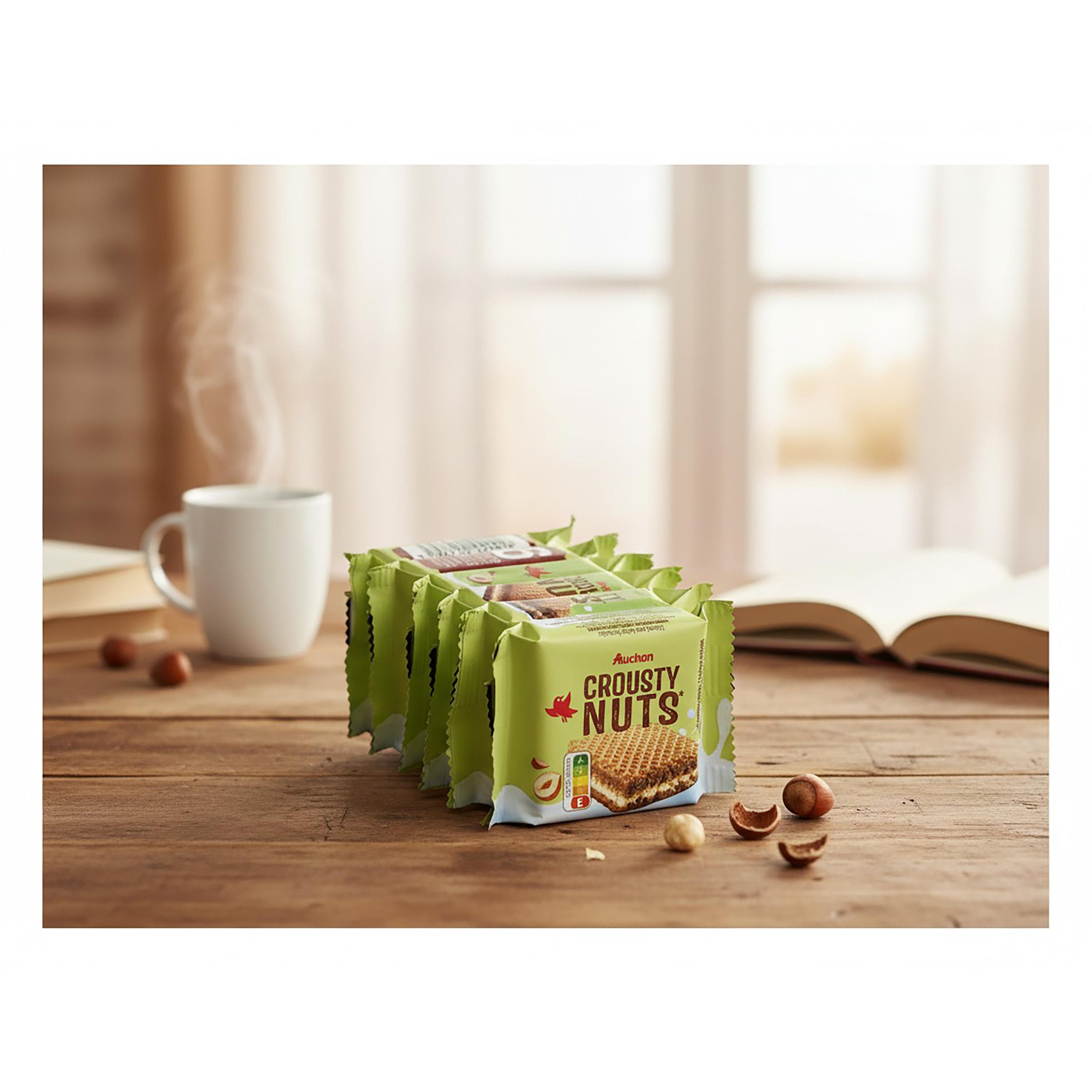 Voir la diapositive 5 : AUCHAN Gaufrettes crousty nuts fourrées au chocolat au lait et noisettes 6x25g 150g
