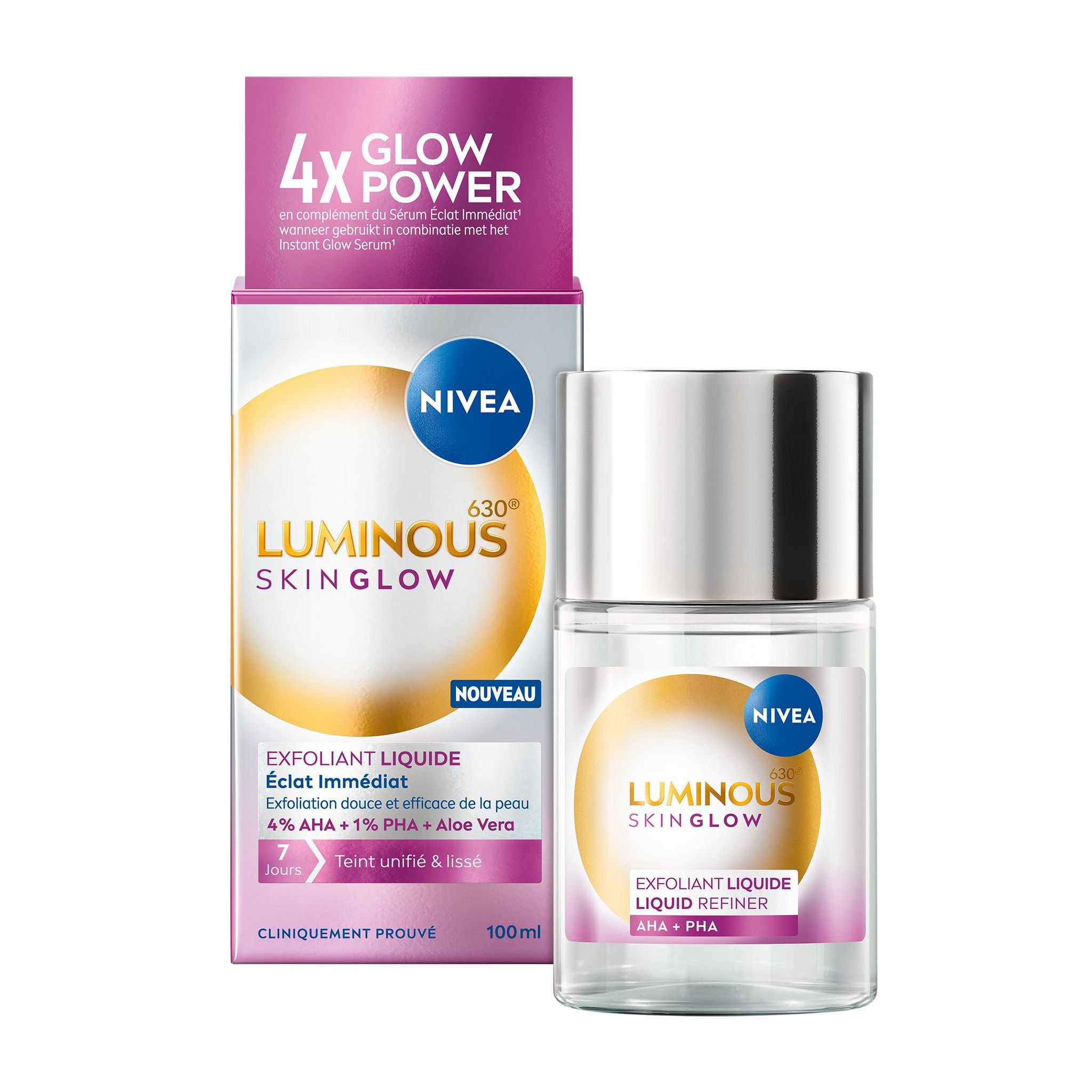Voir la diapositive 2 : NIVEA Luminous skin glow exfoliant liquide 100ml