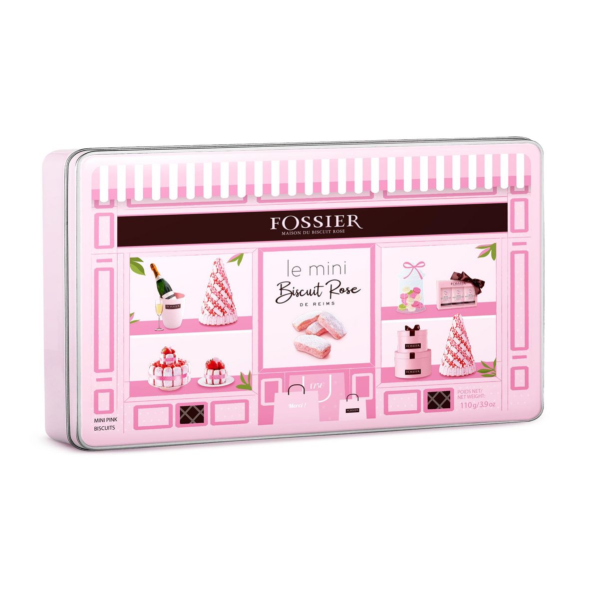 FOSSIER Mini biscuits rose de Reims en boîte métal 110g