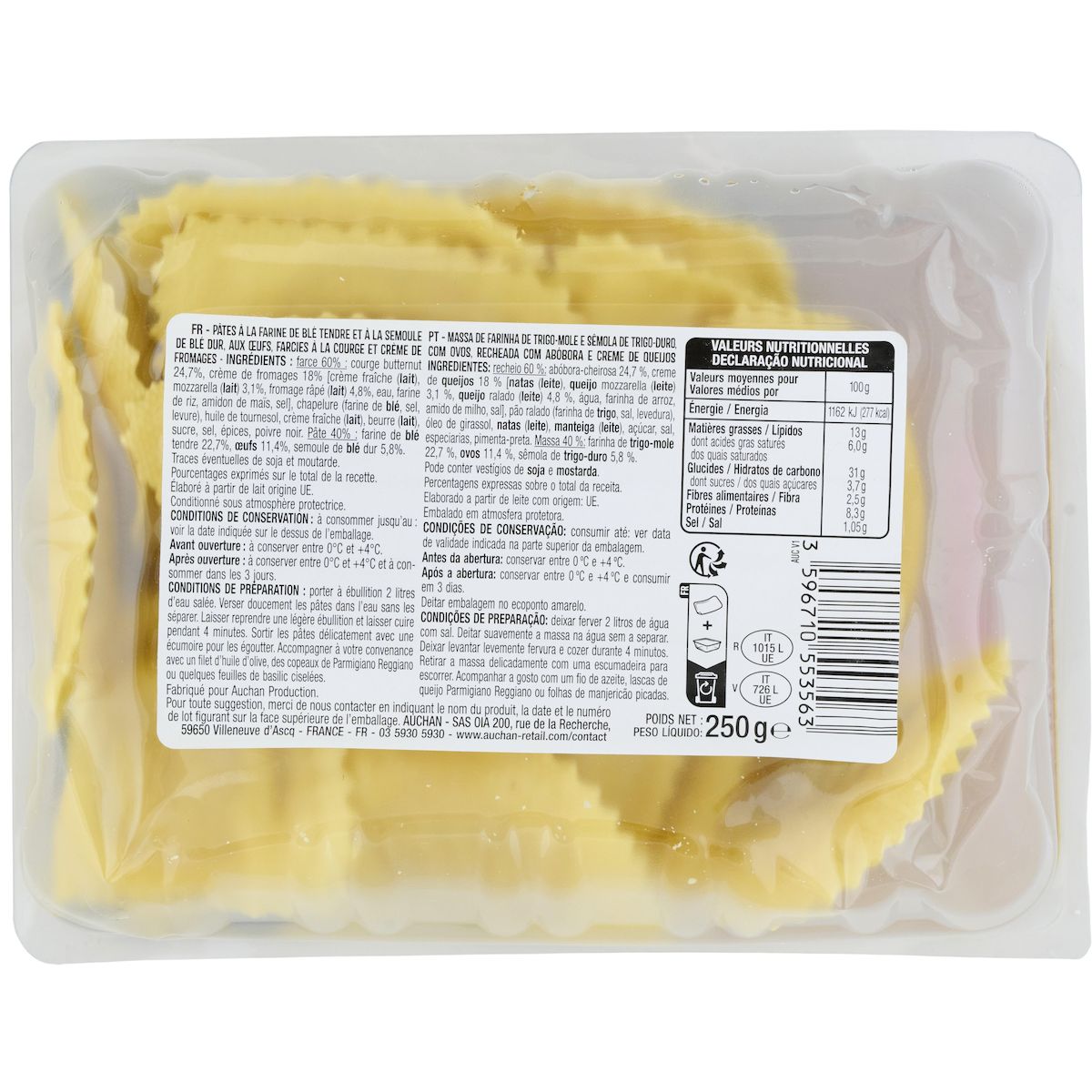 AUCHAN Mezzelune pâtes farcies butternut fromage 250g