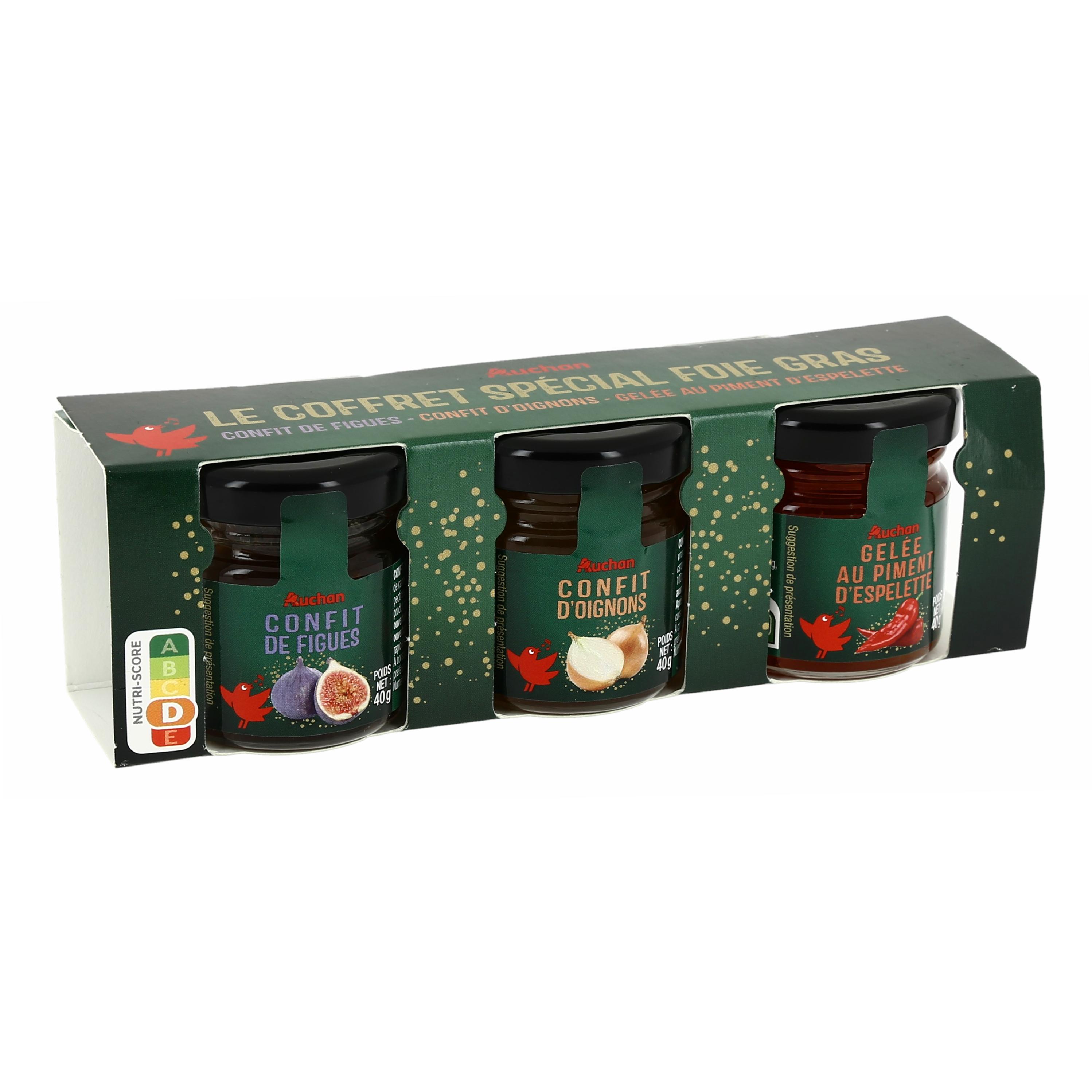 Voir la diapositive 2 : AUCHAN Coffret de 3 confits spécial foie gras 120g