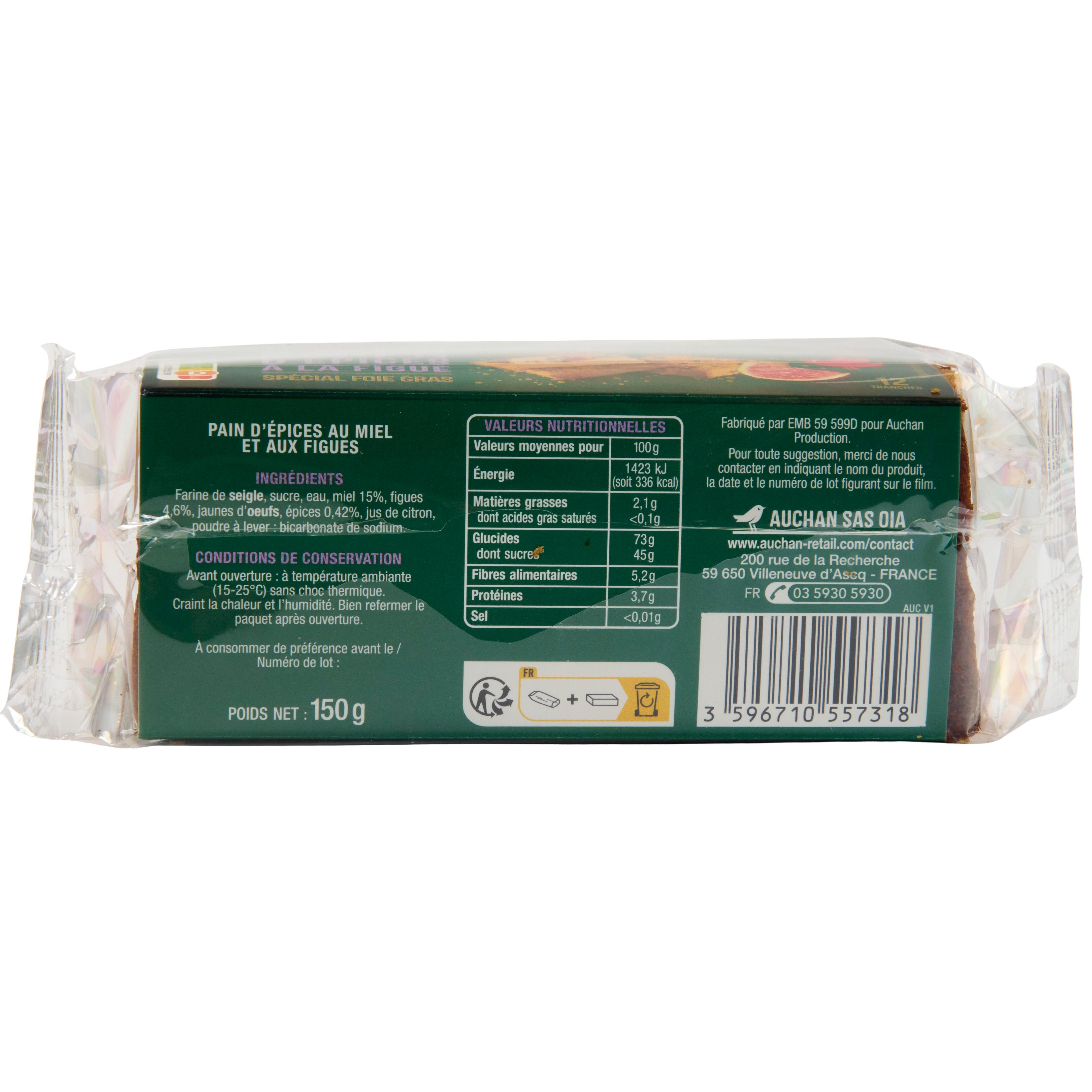 Voir la diapositive 2 : AUCHAN Pain d'épices à la figues spécial foie gras 12 tranches 150g