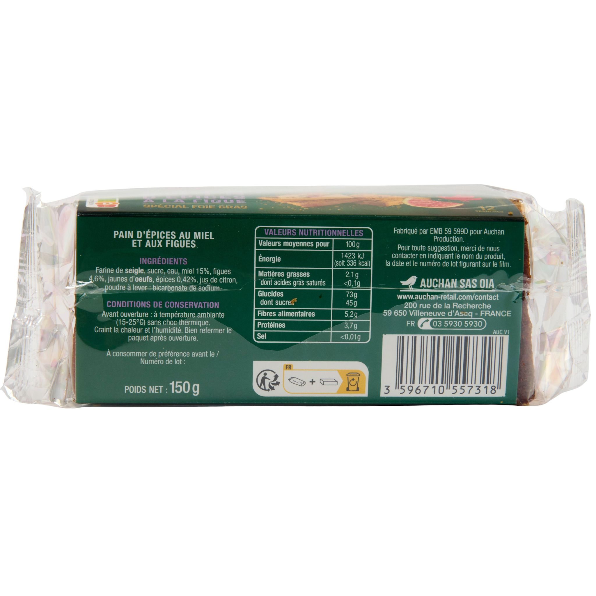 Voir la diapositive 3 : AUCHAN Pain d'épices à la figues spécial foie gras 12 tranches 150g