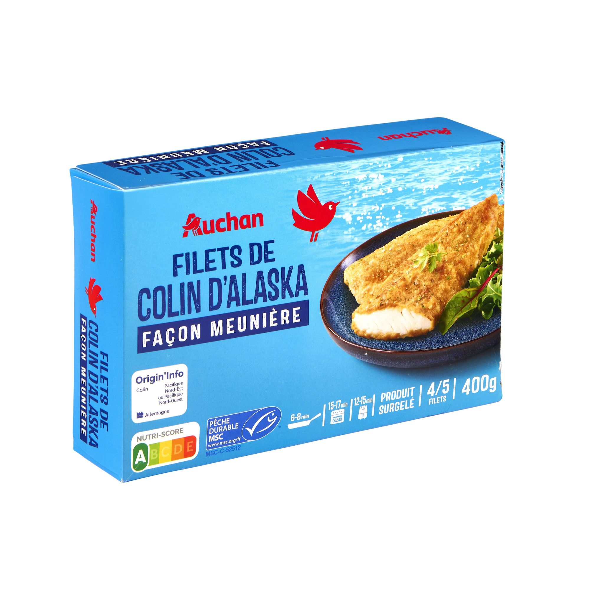 Voir la diapositive 3 : AUCHAN Filet de colin d'alaska meunière d'Alaska 400g