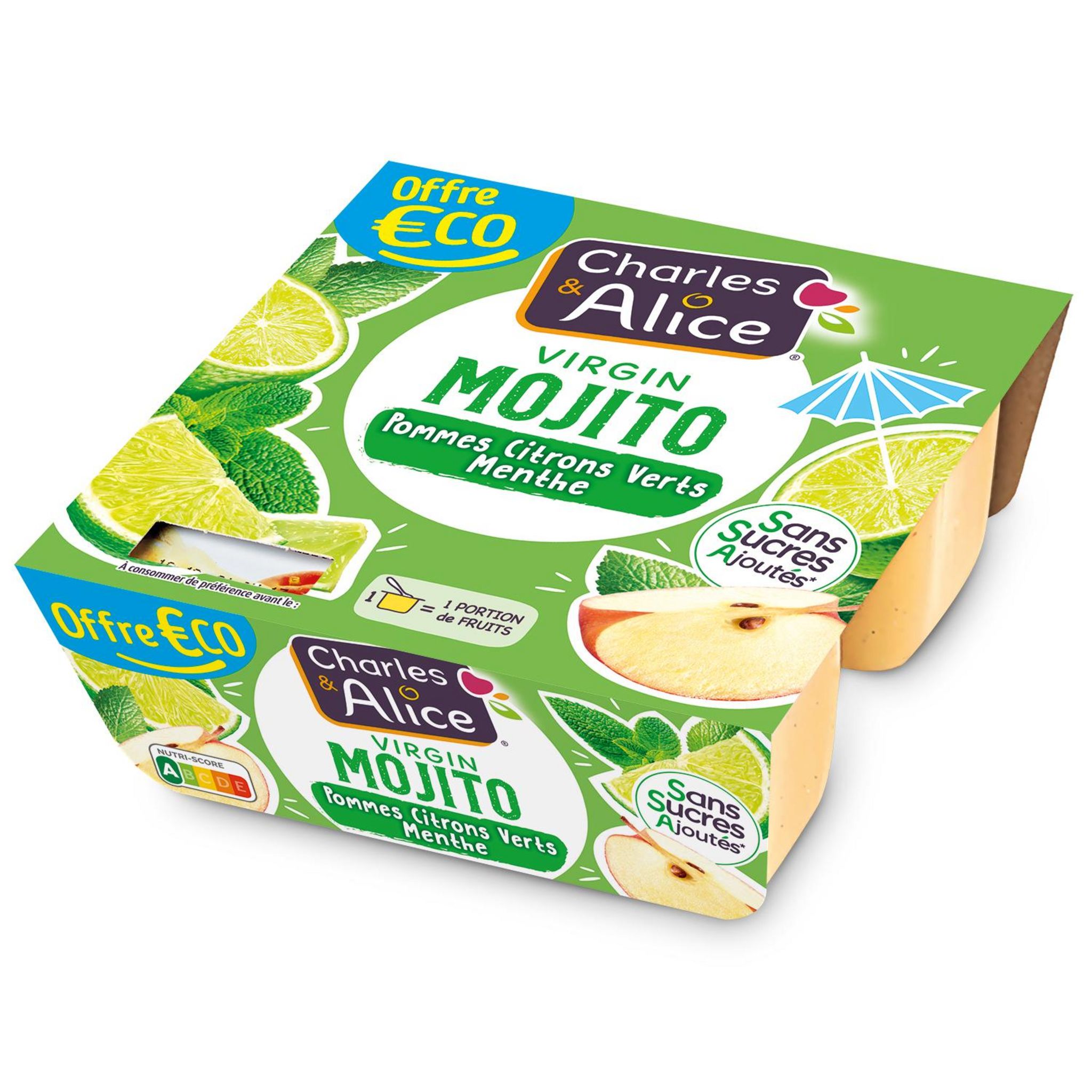 CHARLES & ALICE Virgin mojito à la pomme, citron vert et menthe sans sucres ajoutés 4x97g