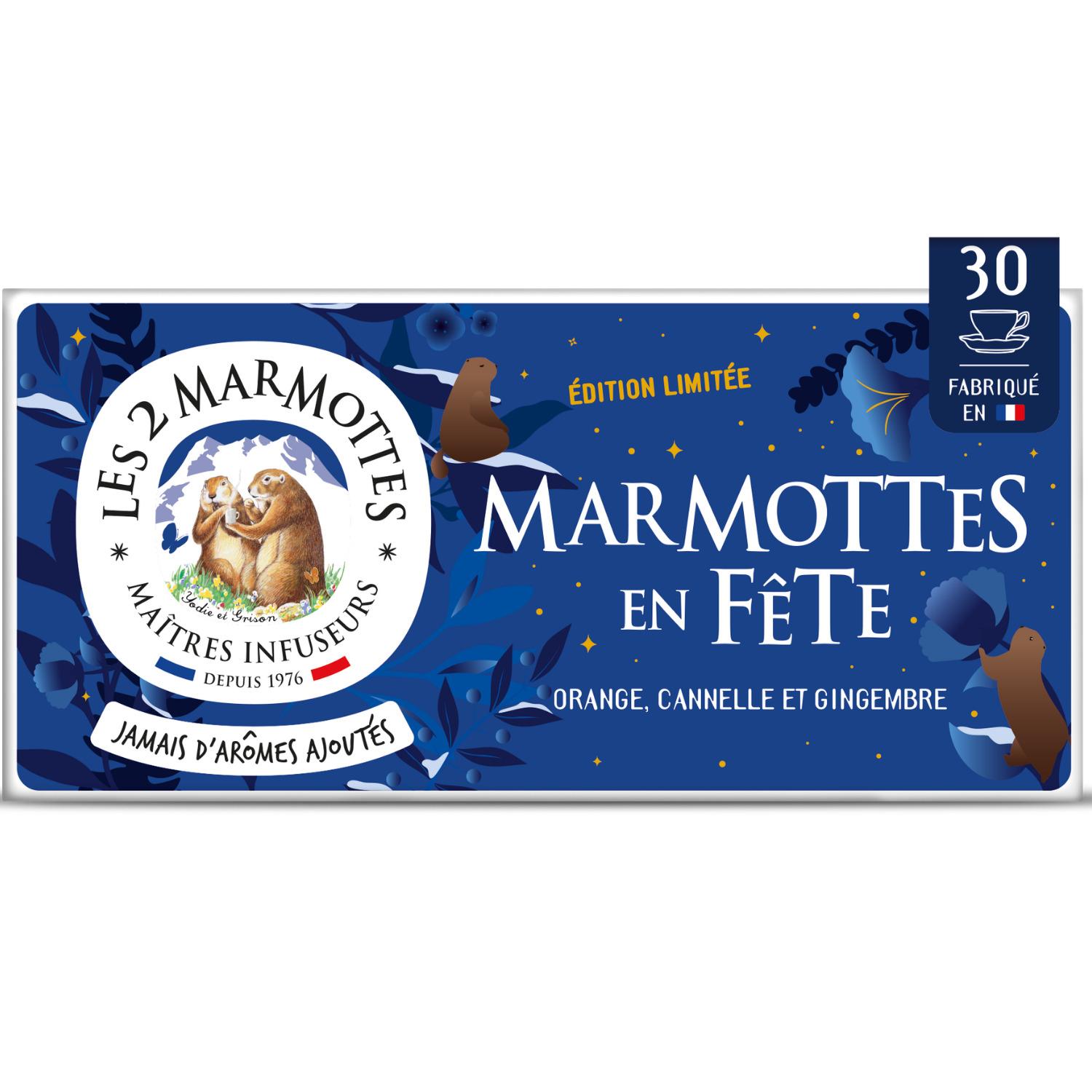 LES 2 MARMOTTES Marmottes en fete infusion à l'orange cannelle et gingembre édition limitée 30 sachets 46g