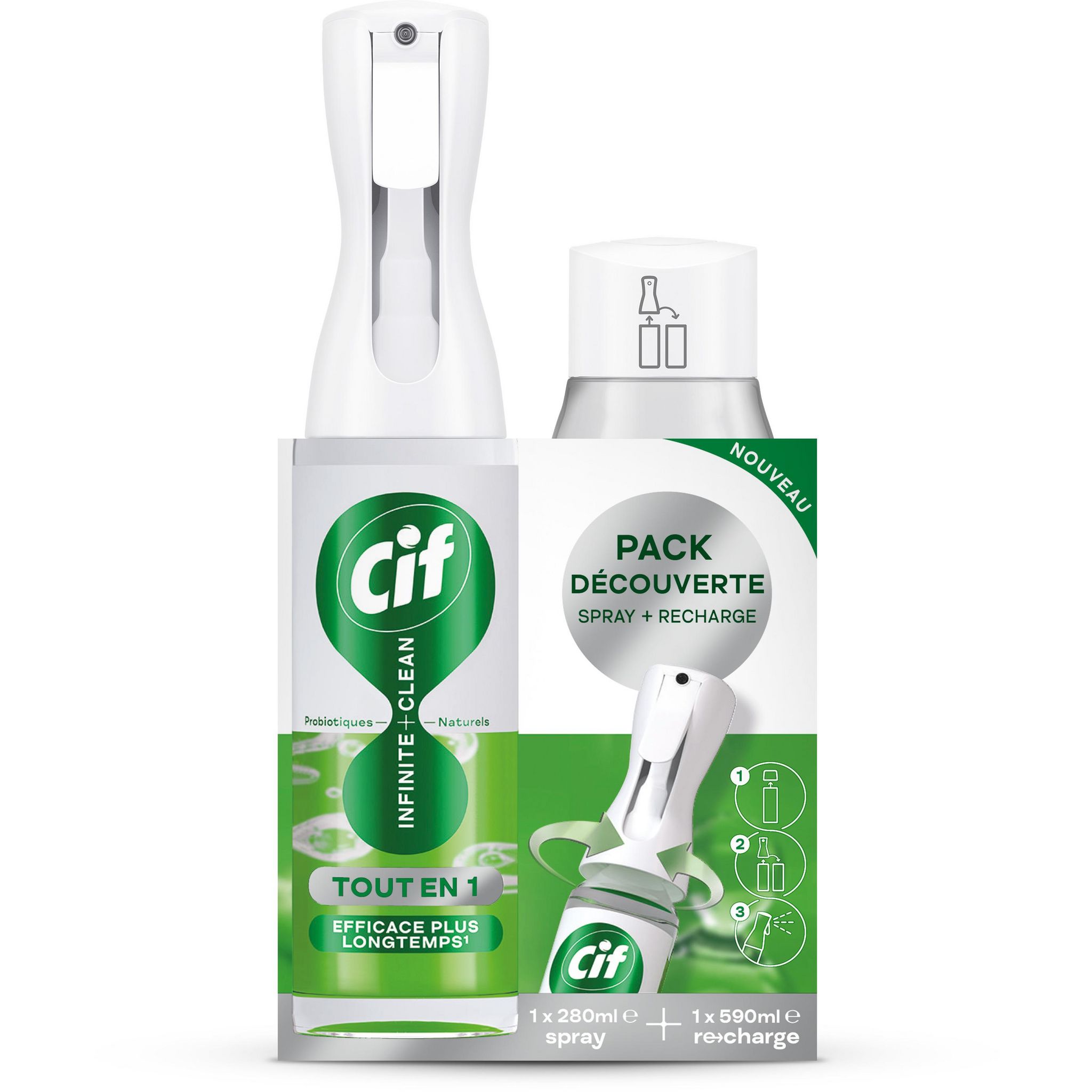 CIF Atomiseur nettoyant pack découverte spray + recharge efficace plus longtemps 870ml