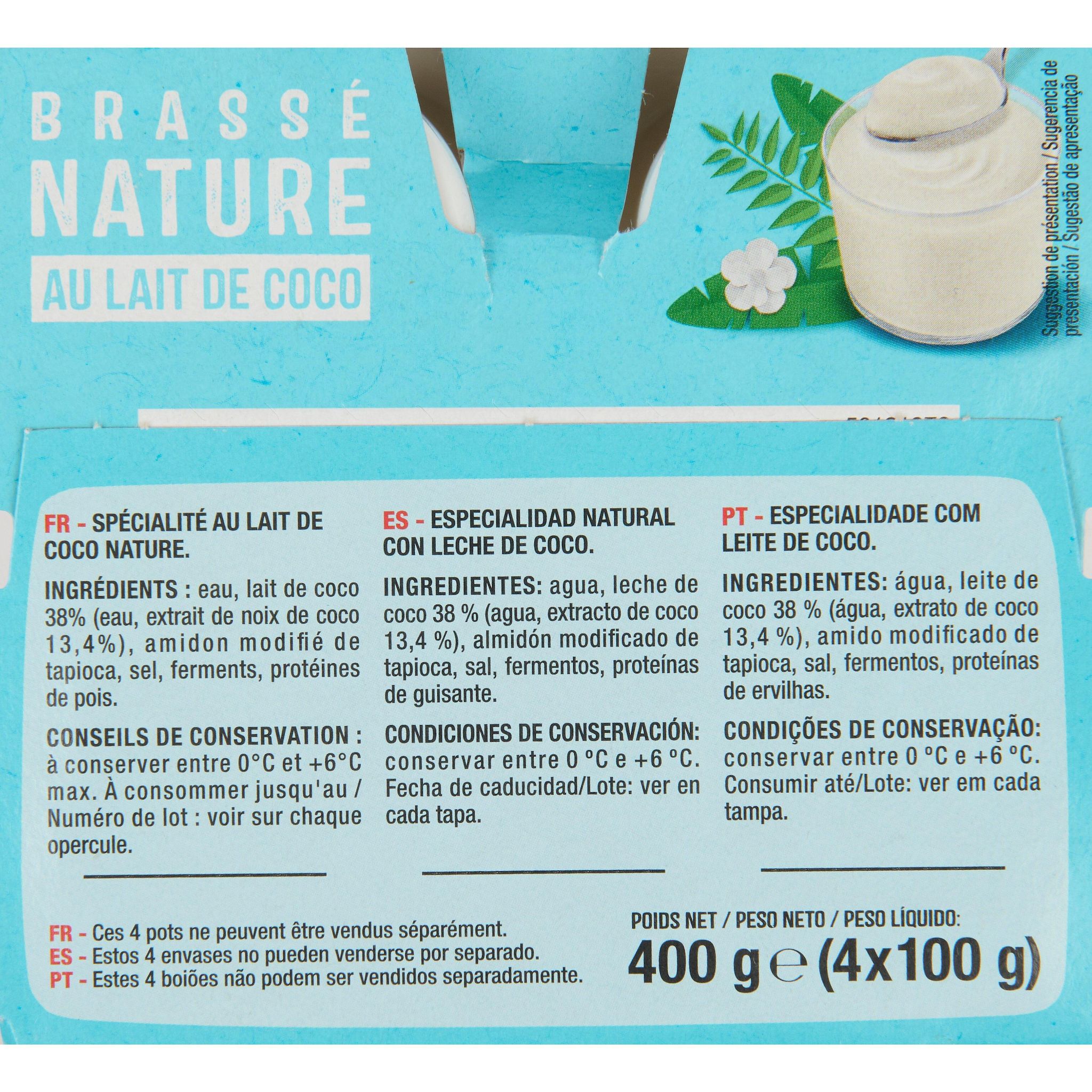 Voir la diapositive 2 : AUCHAN Yaourt végétal brassé nature au lait de coco 4x100g