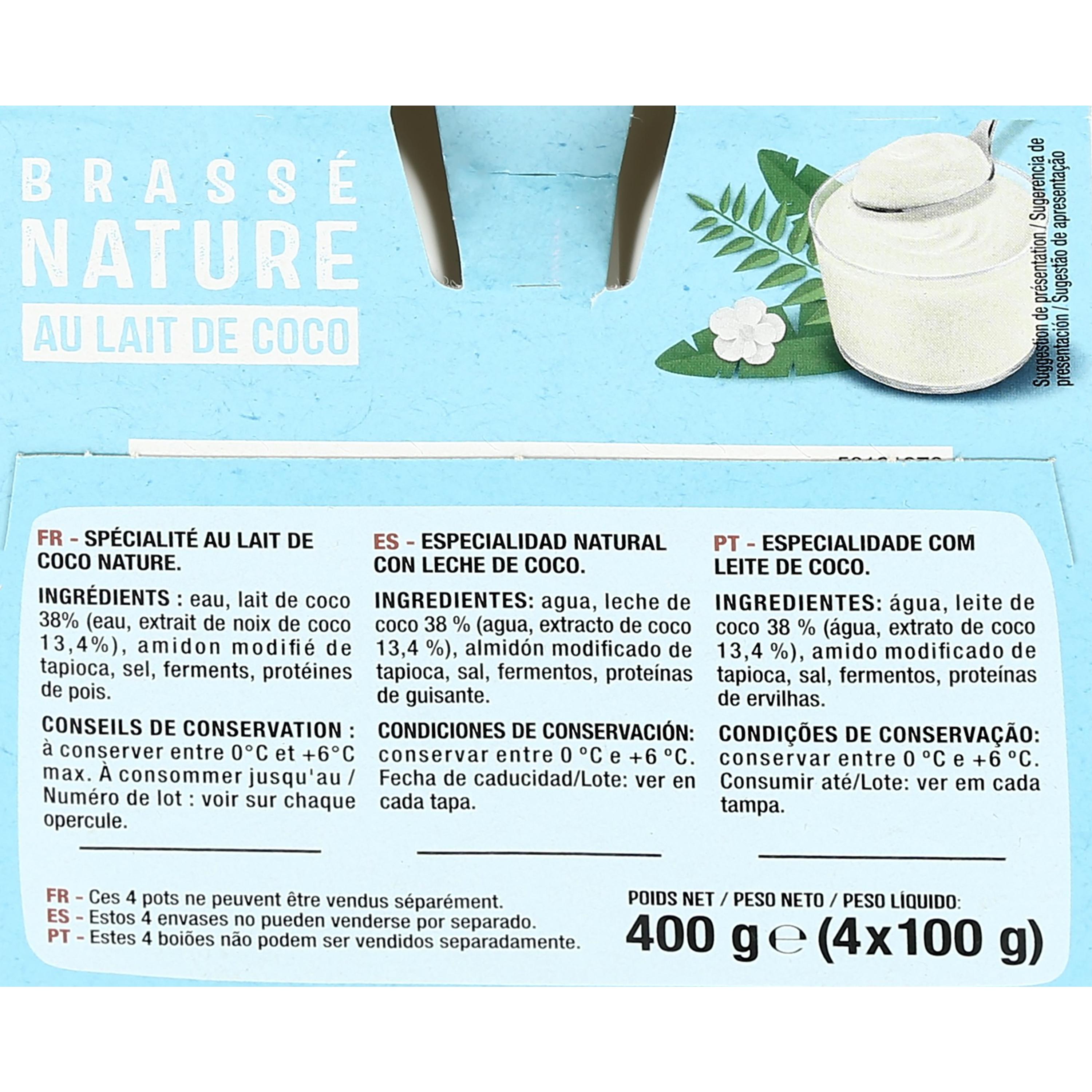 Voir la diapositive 5 : AUCHAN Yaourt végétal brassé nature au lait de coco 4x100g