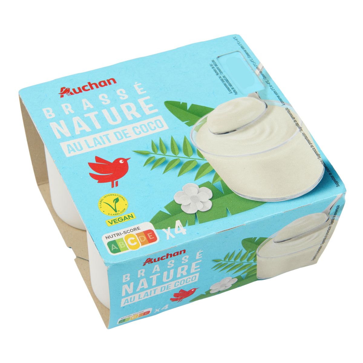 AUCHAN Yaourt végétal brassé nature au lait de coco 4x100g