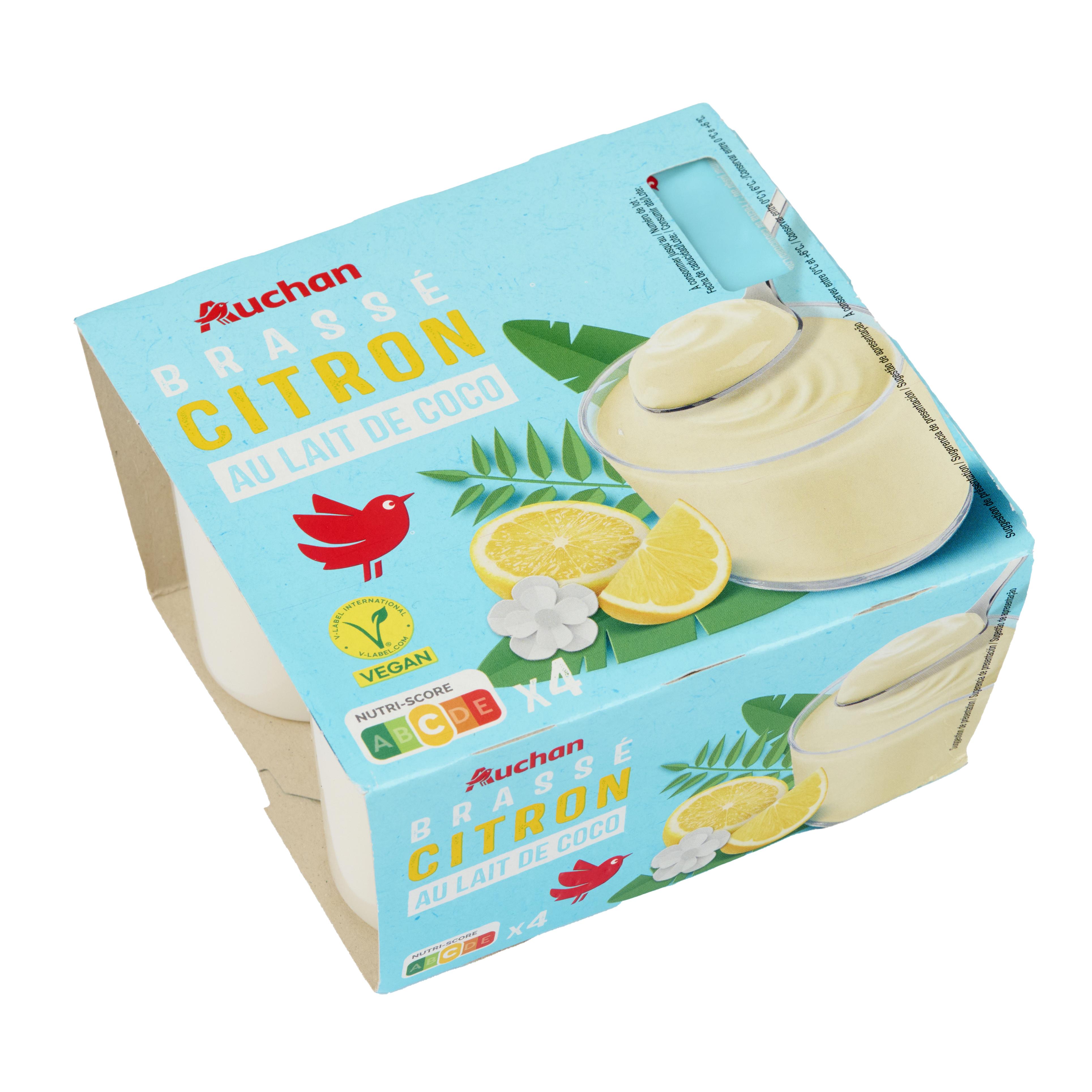 Voir la diapositive 3 : AUCHAN Yaourt végétal brassé au lait de coco saveur citron 4x100g