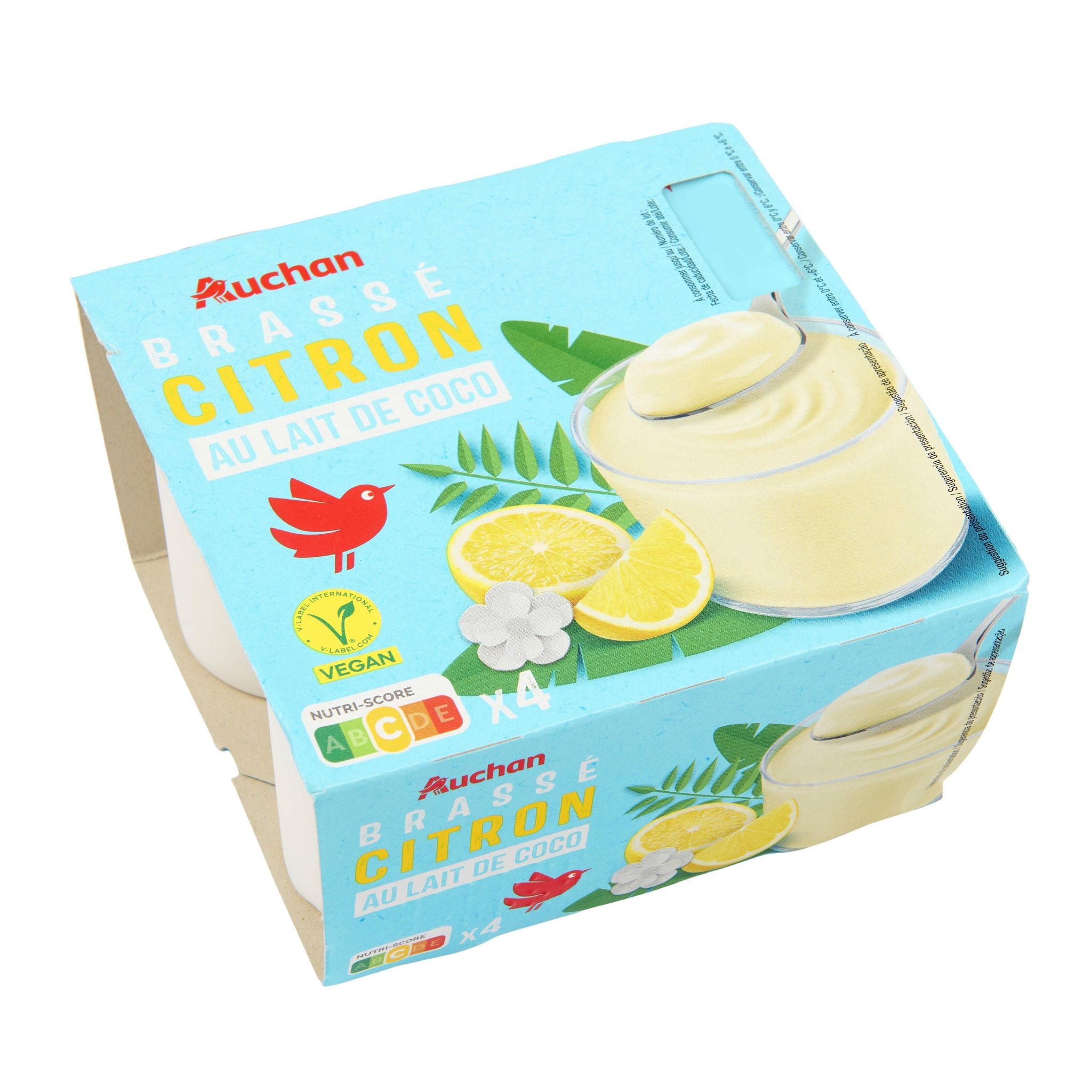 Voir la diapositive 3 : AUCHAN Yaourt végétal brassé au lait de coco saveur citron 4x100g