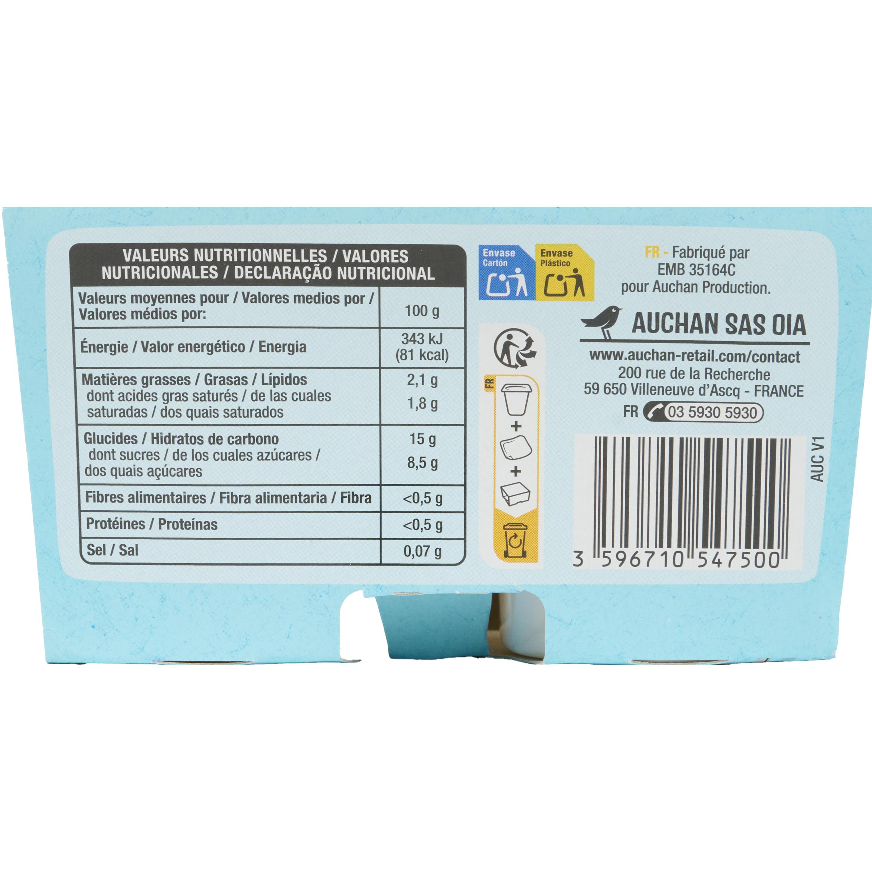 Voir la diapositive 4 : AUCHAN Yaourt végétal brassé au lait de coco saveur citron 4x100g