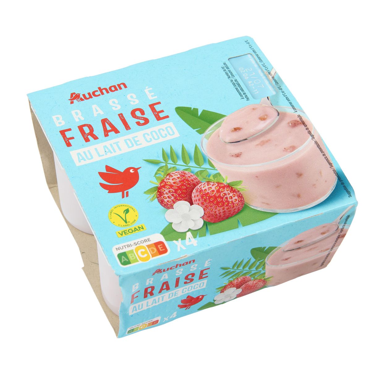 AUCHAN Yaourt brassé fraise au lait de coco 4x100g
