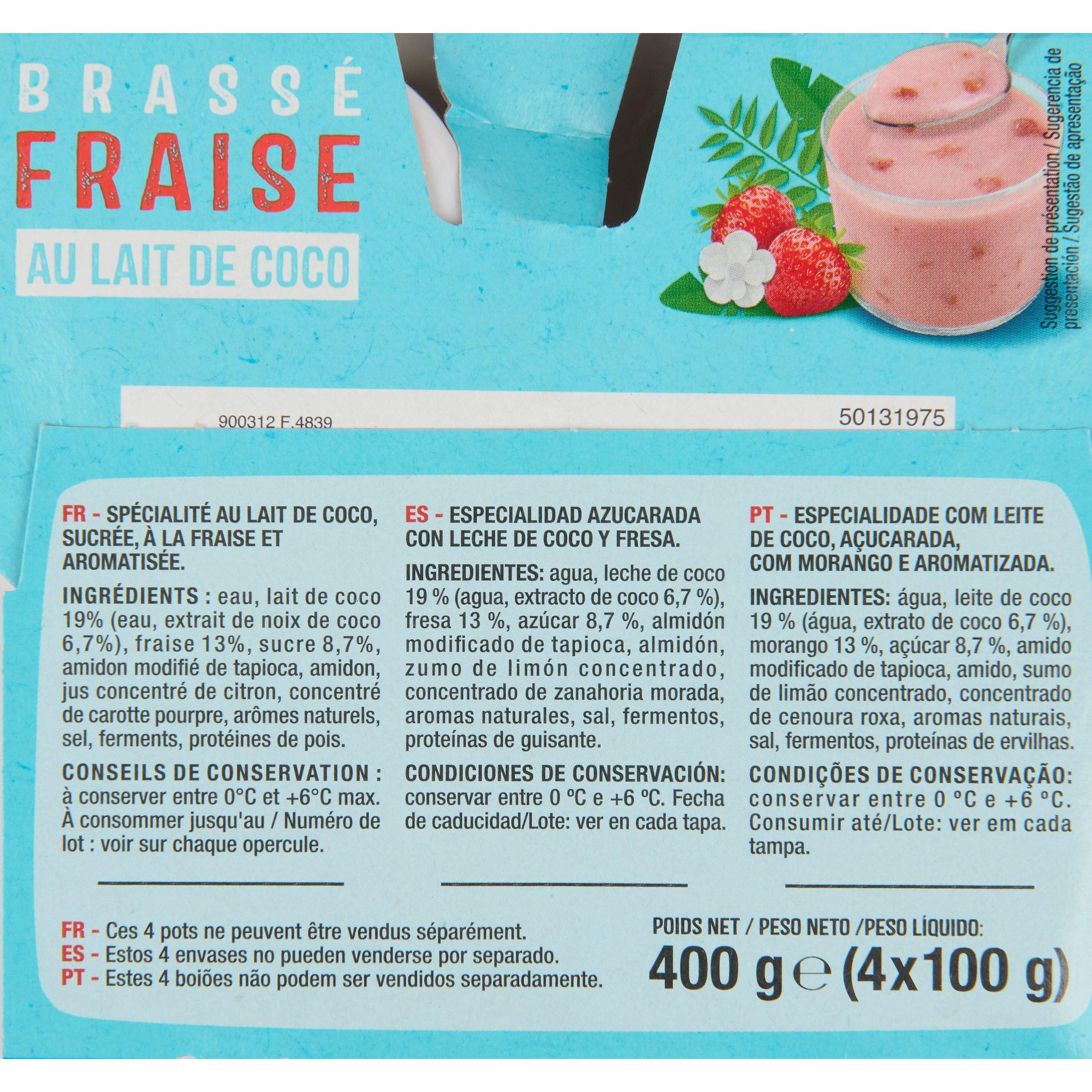 Voir la diapositive 4 : AUCHAN Yaourt brassé fraise au lait de coco 4x100g