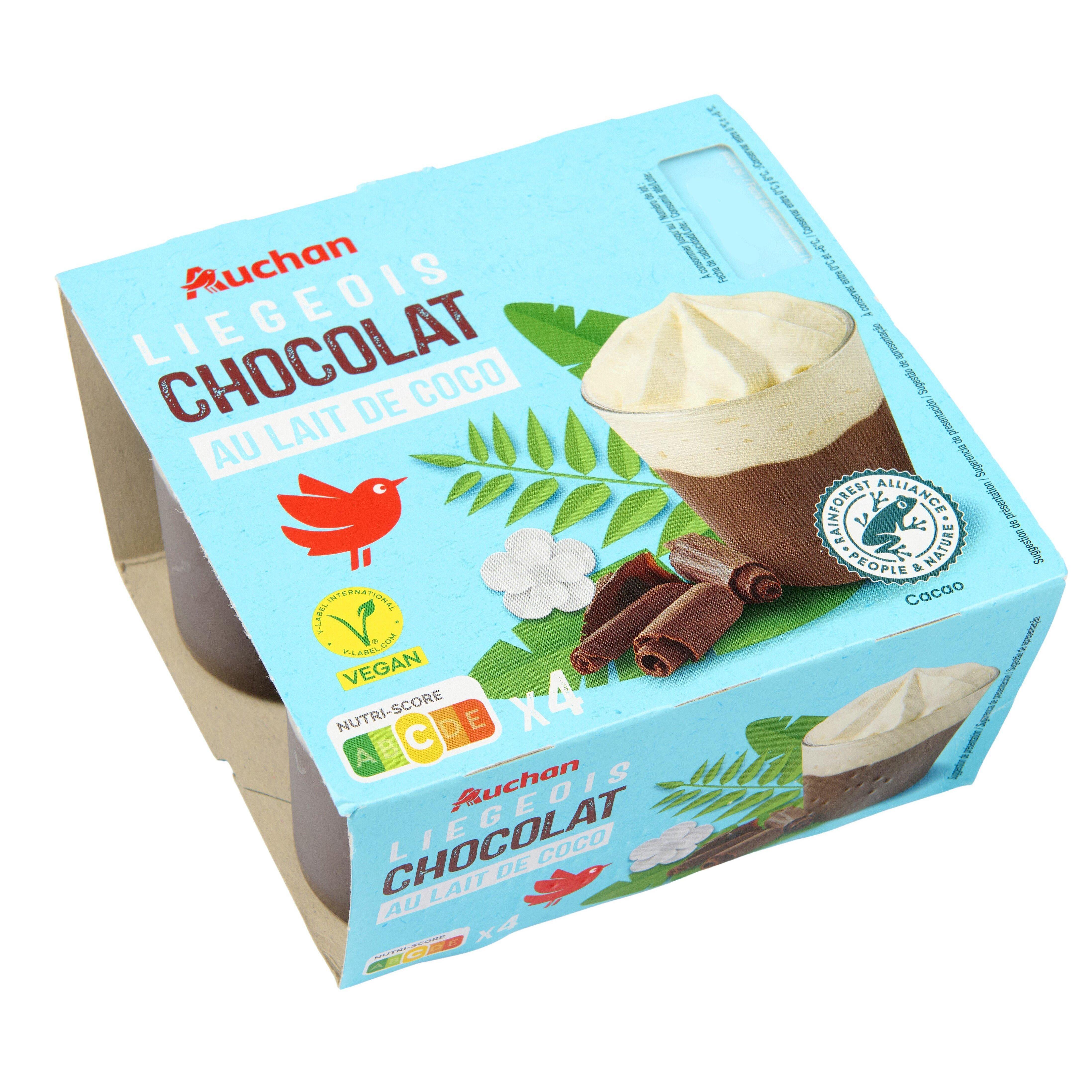 Voir la diapositive 2 : AUCHAN Liégeois au chocolat au lait de coco 4x95g