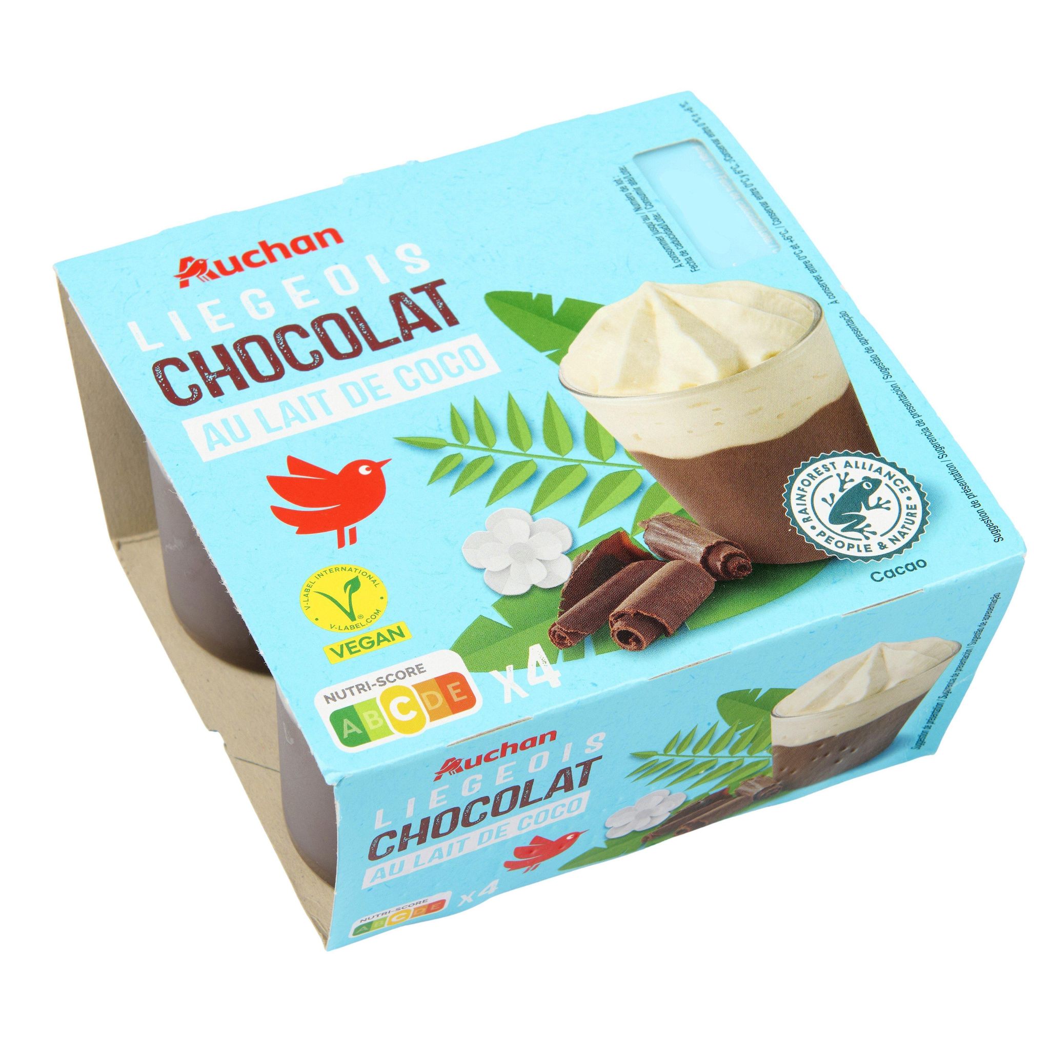 Voir la diapositive 2 : AUCHAN Liégeois au chocolat au lait de coco 4x95g
