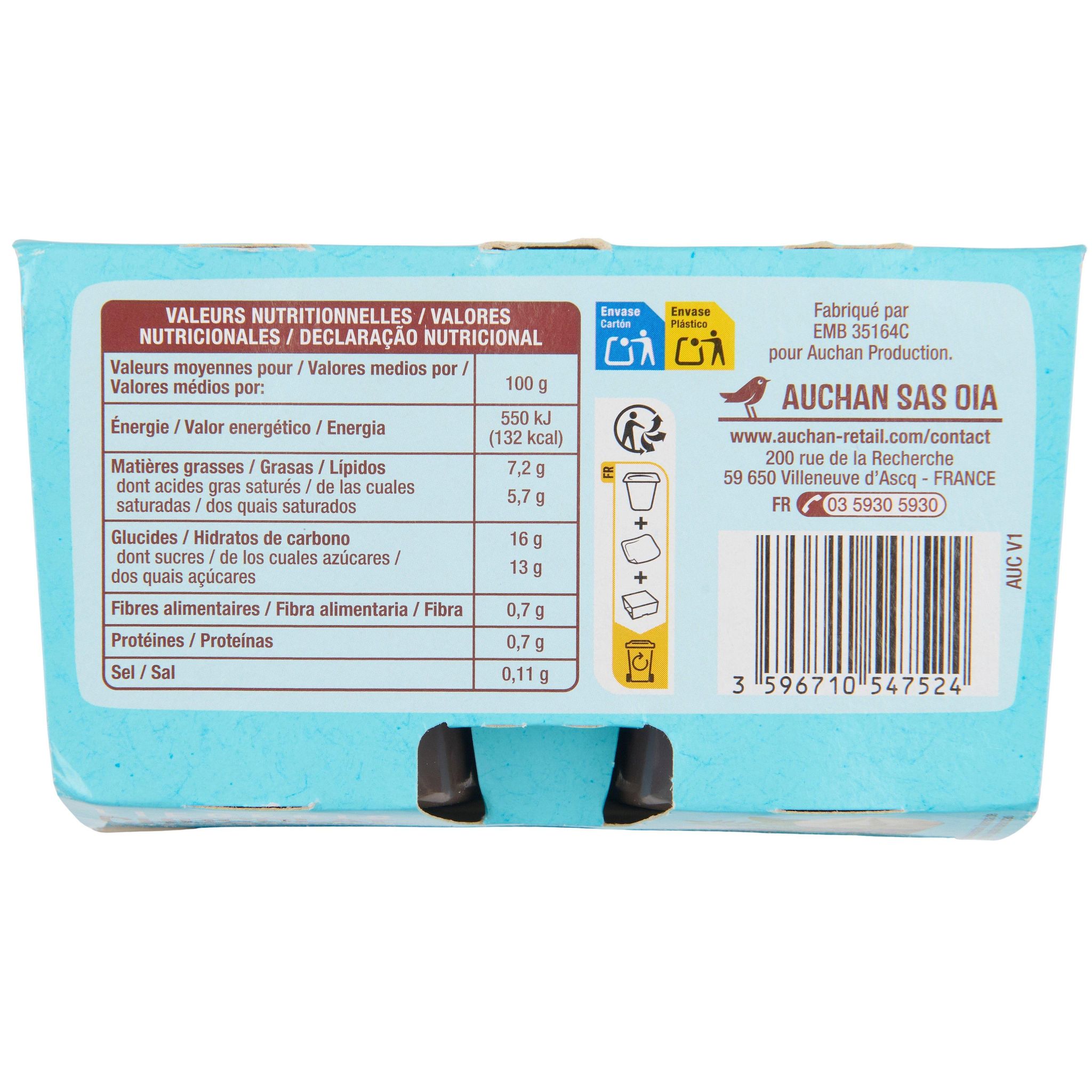 Voir la diapositive 3 : AUCHAN Liégeois au chocolat au lait de coco 4x95g