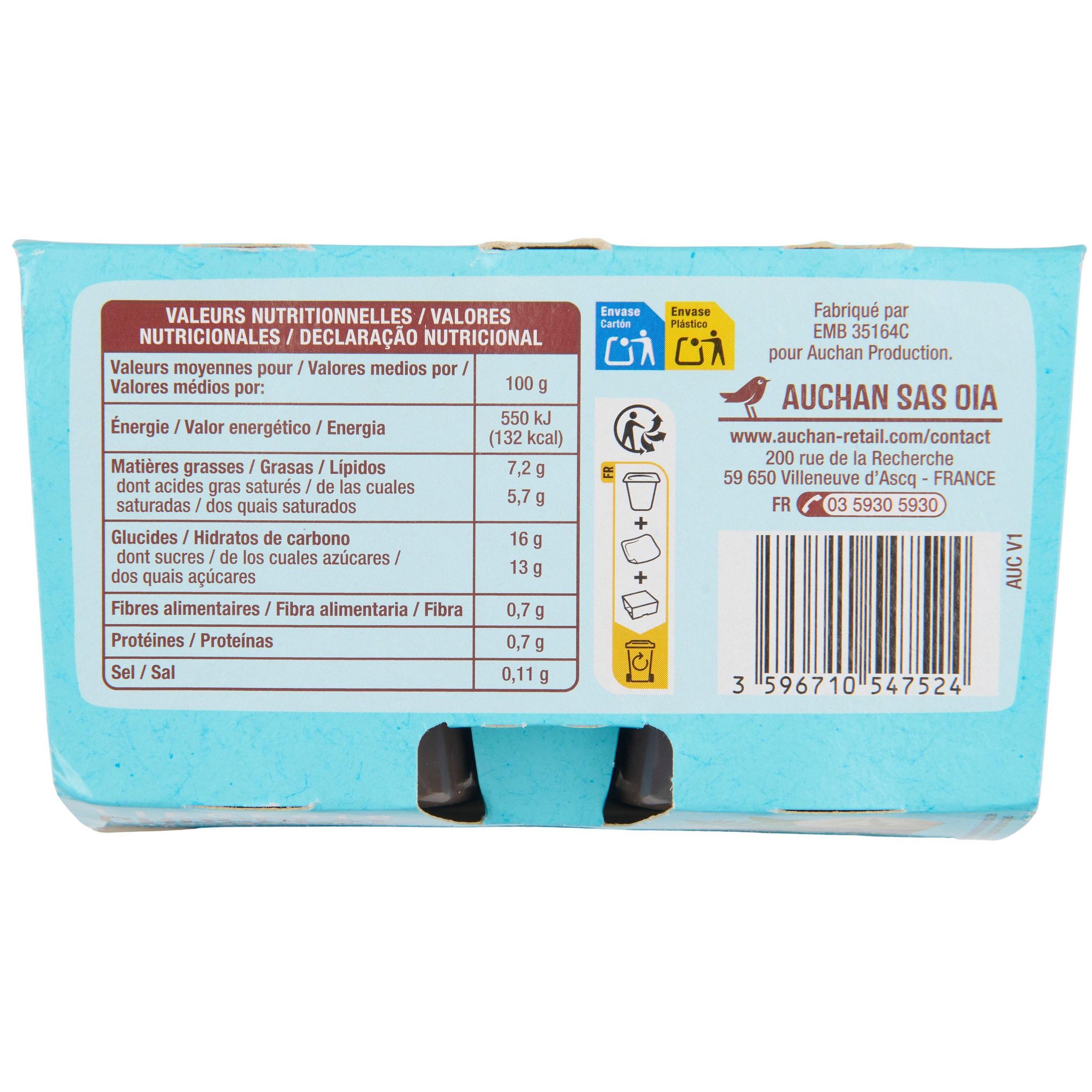 Voir la diapositive 5 : AUCHAN Liégeois au chocolat au lait de coco 4x95g