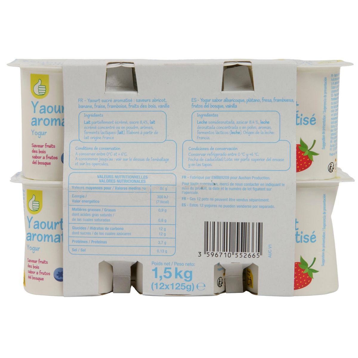 POUCE Yaourts aromatisés abricot, banane, fraise, framboise, fruits des bois, vanille 12x125g