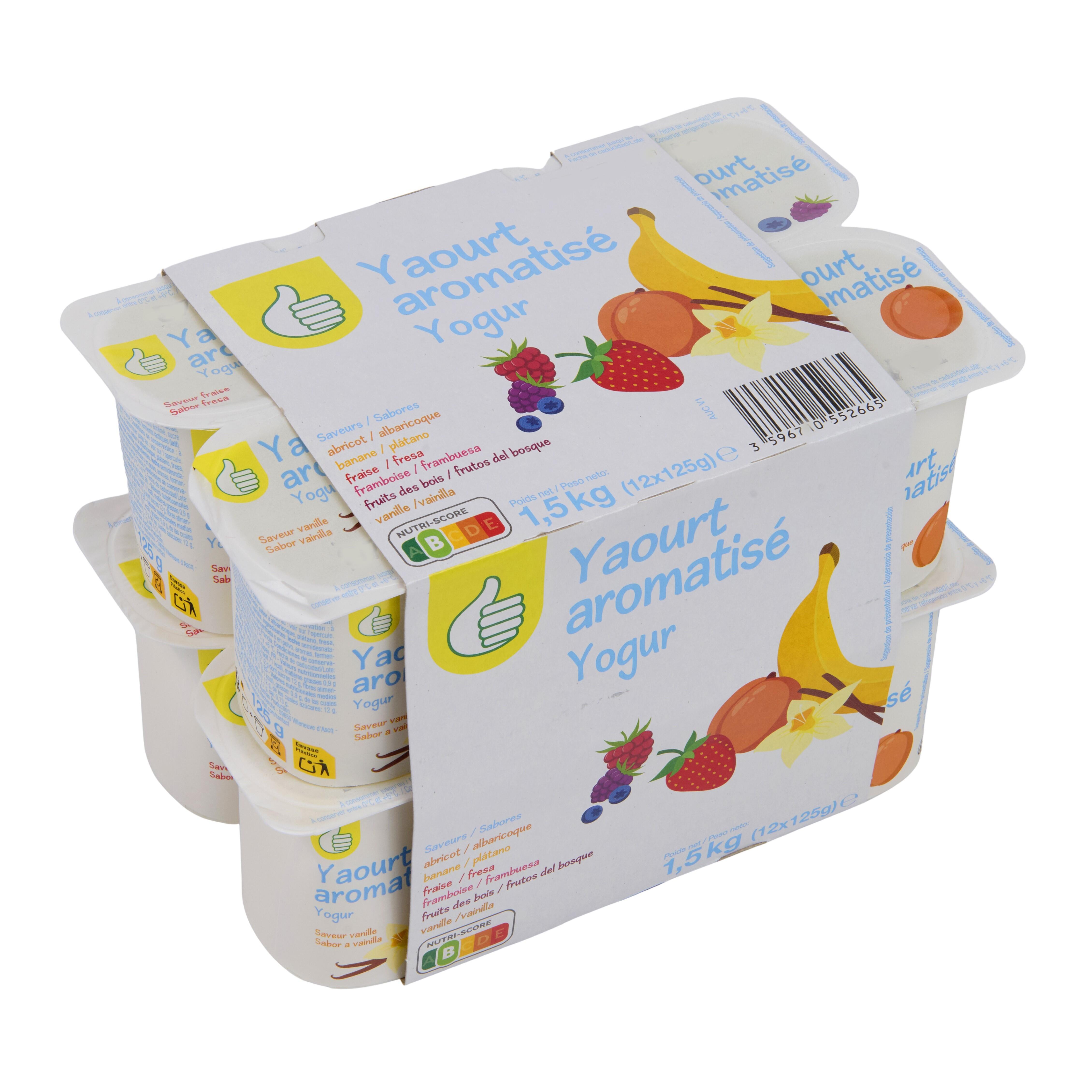 Voir la diapositive 3 : POUCE Yaourts aromatisés abricot, banane, fraise, framboise, fruits des bois, vanille 12x125g