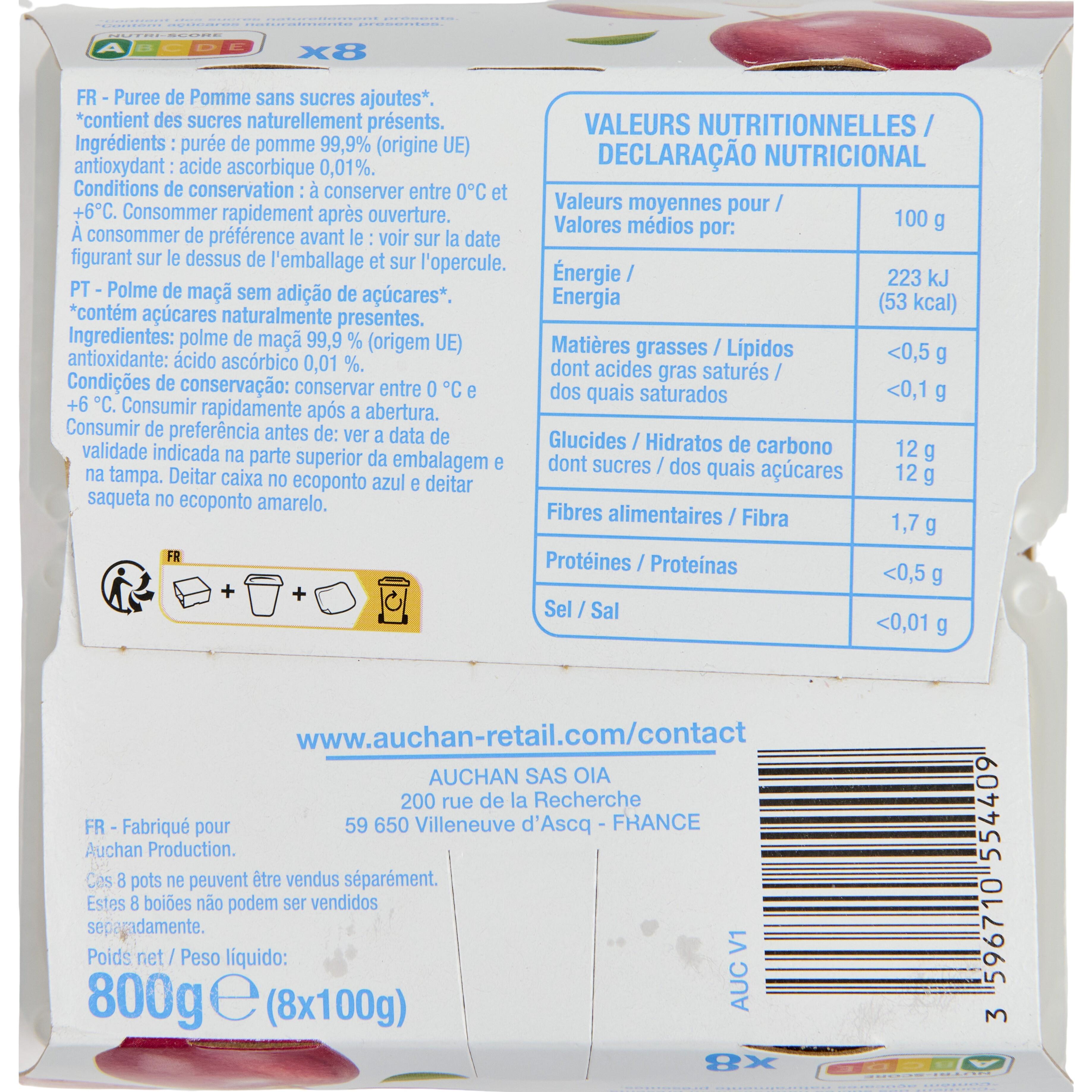 Voir la diapositive 2 : POUCE Compote pomme sans sucres ajoutés 8x100g