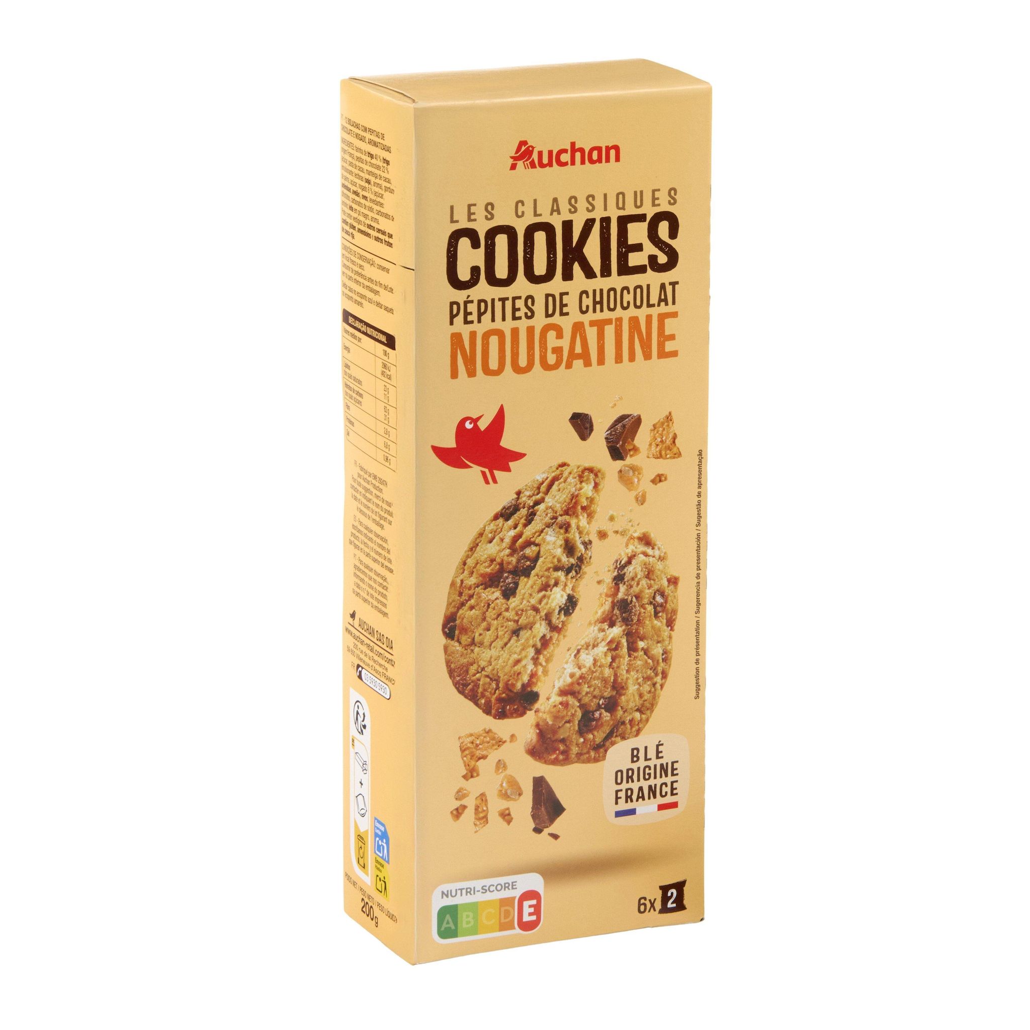 Voir la diapositive 4 : AUCHAN Cookies pépites de chocolat et nougatine 200g