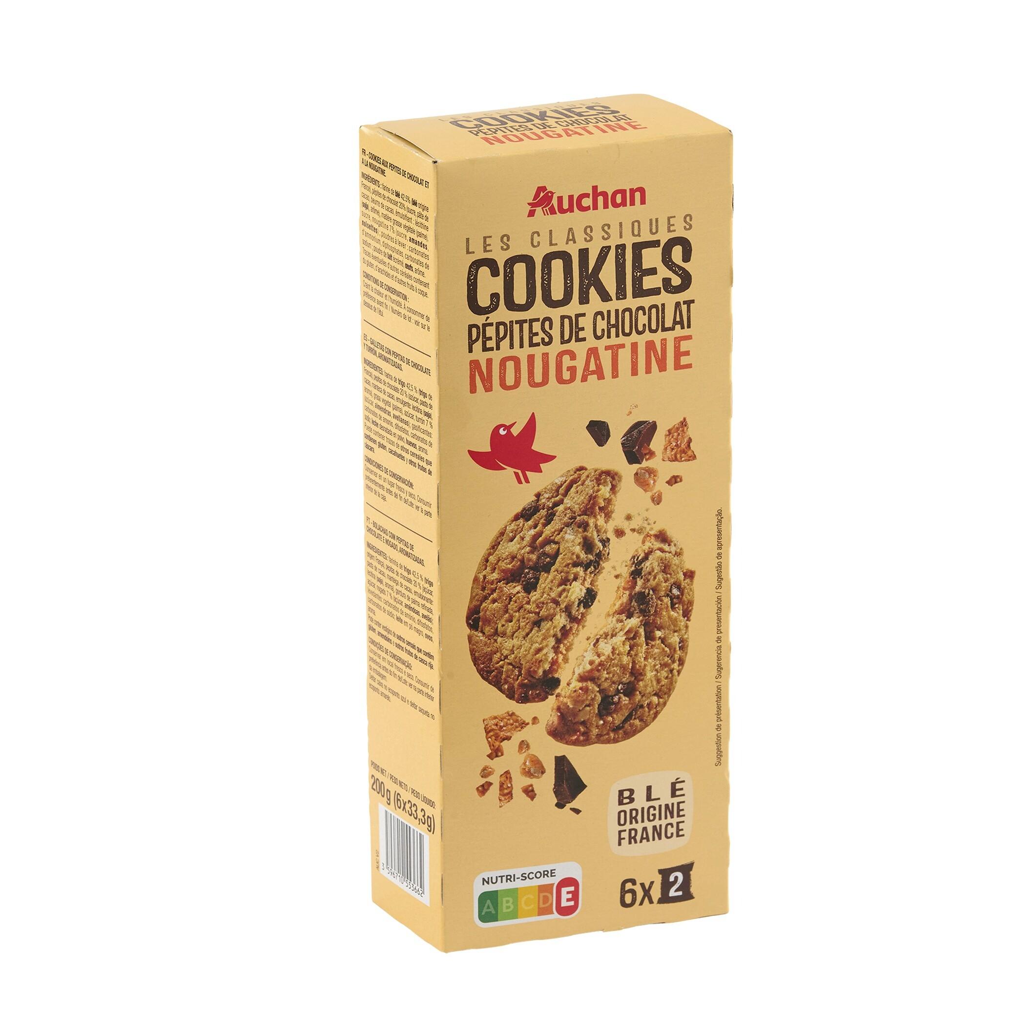 Voir la diapositive 5 : AUCHAN Cookies pépites de chocolat et nougatine 200g