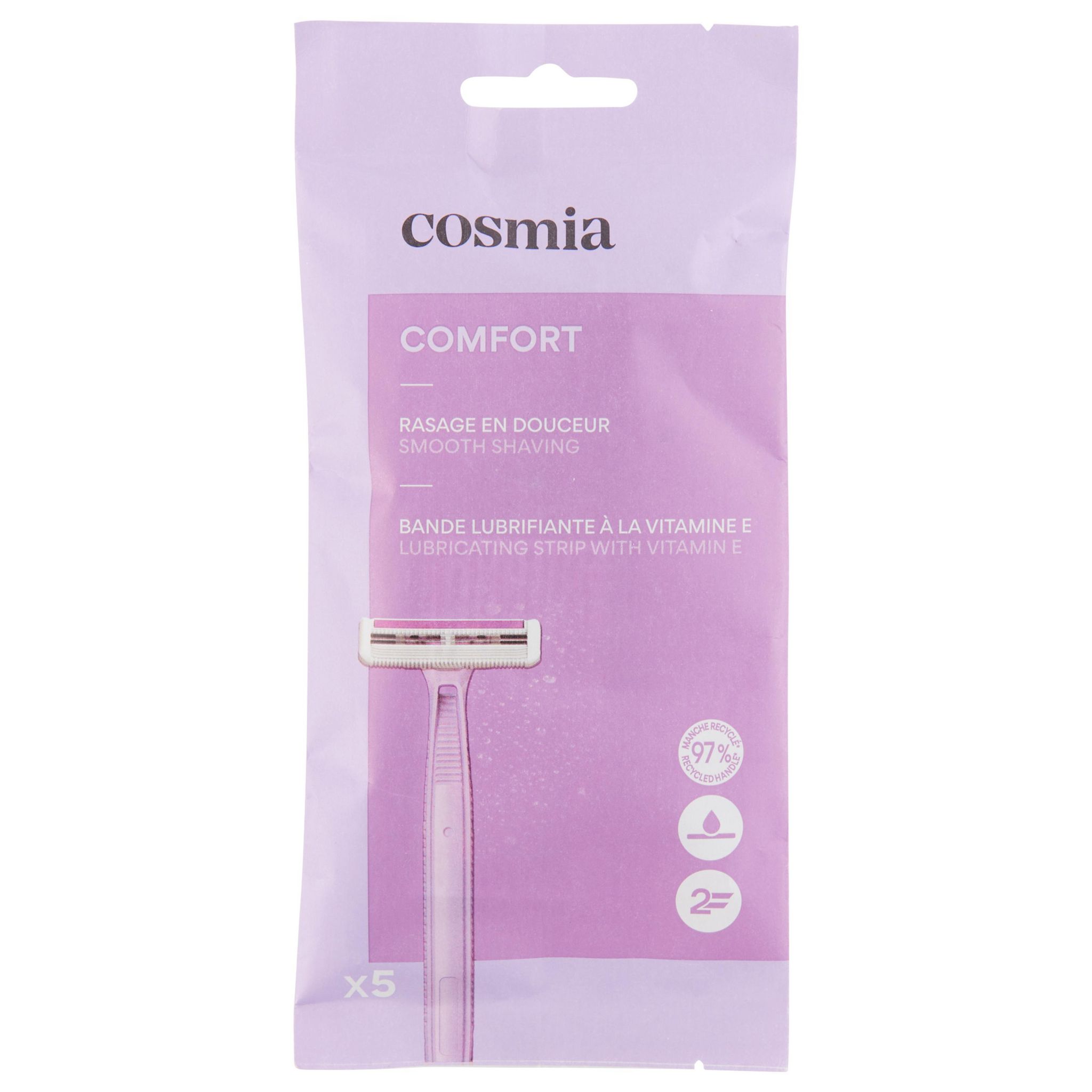 Voir la diapositive 3 : COSMIA Rasoirs jetables confort pour femme 5 rasoirs