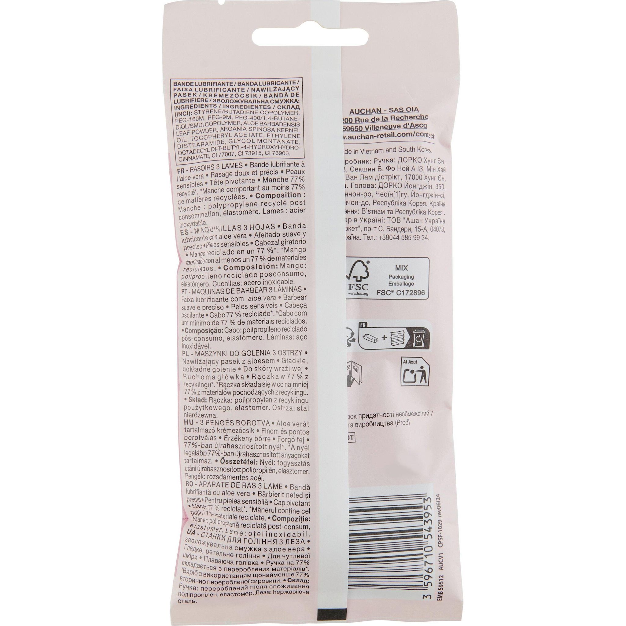 Voir la diapositive 2 : COSMIA Rasoir jetable sensitive 3 lames 4 rasoirs