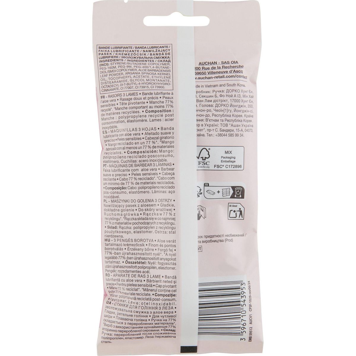 COSMIA Rasoir jetable sensitive 3 lames 4 rasoirs