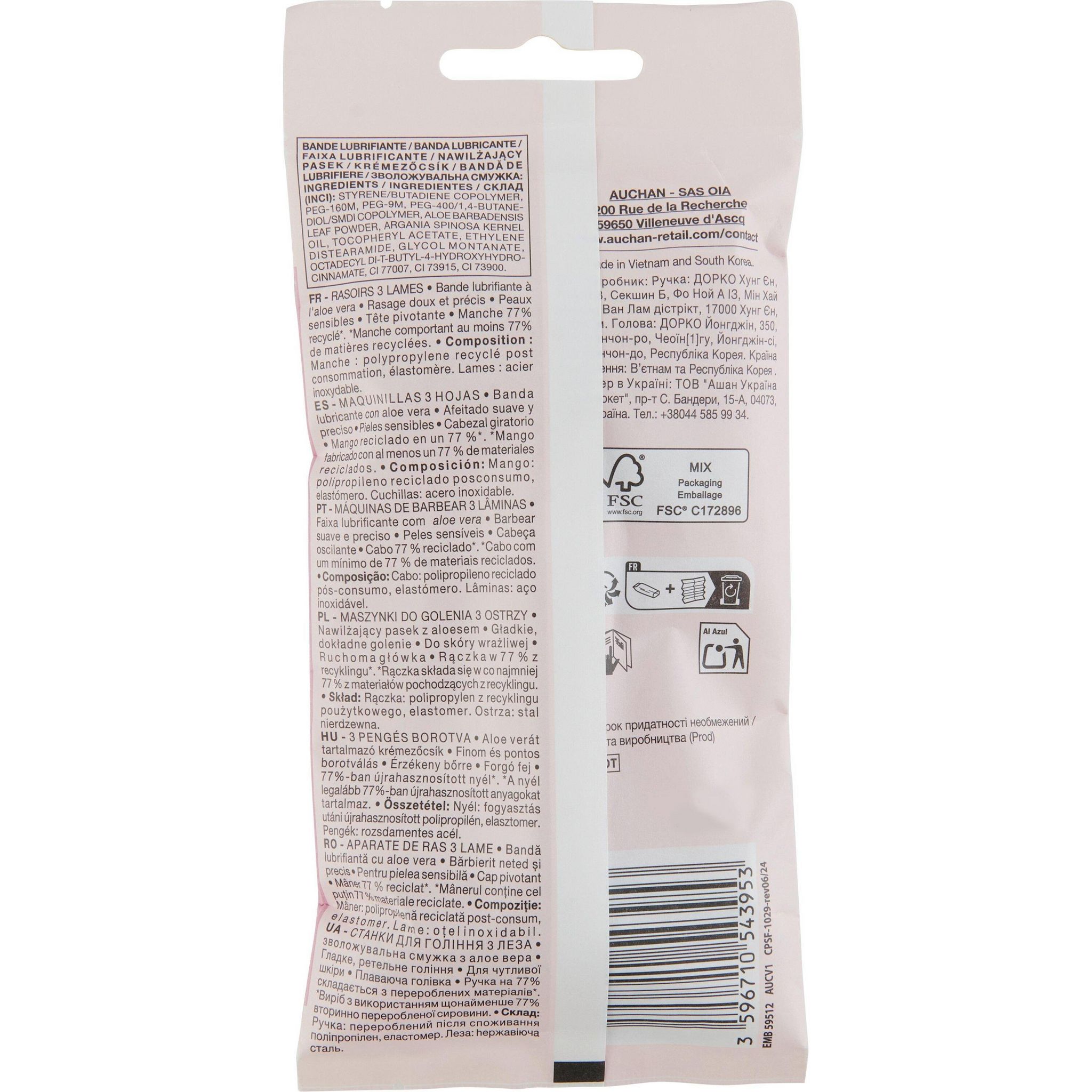 Voir la diapositive 3 : COSMIA Rasoir jetable sensitive 3 lames 4 rasoirs