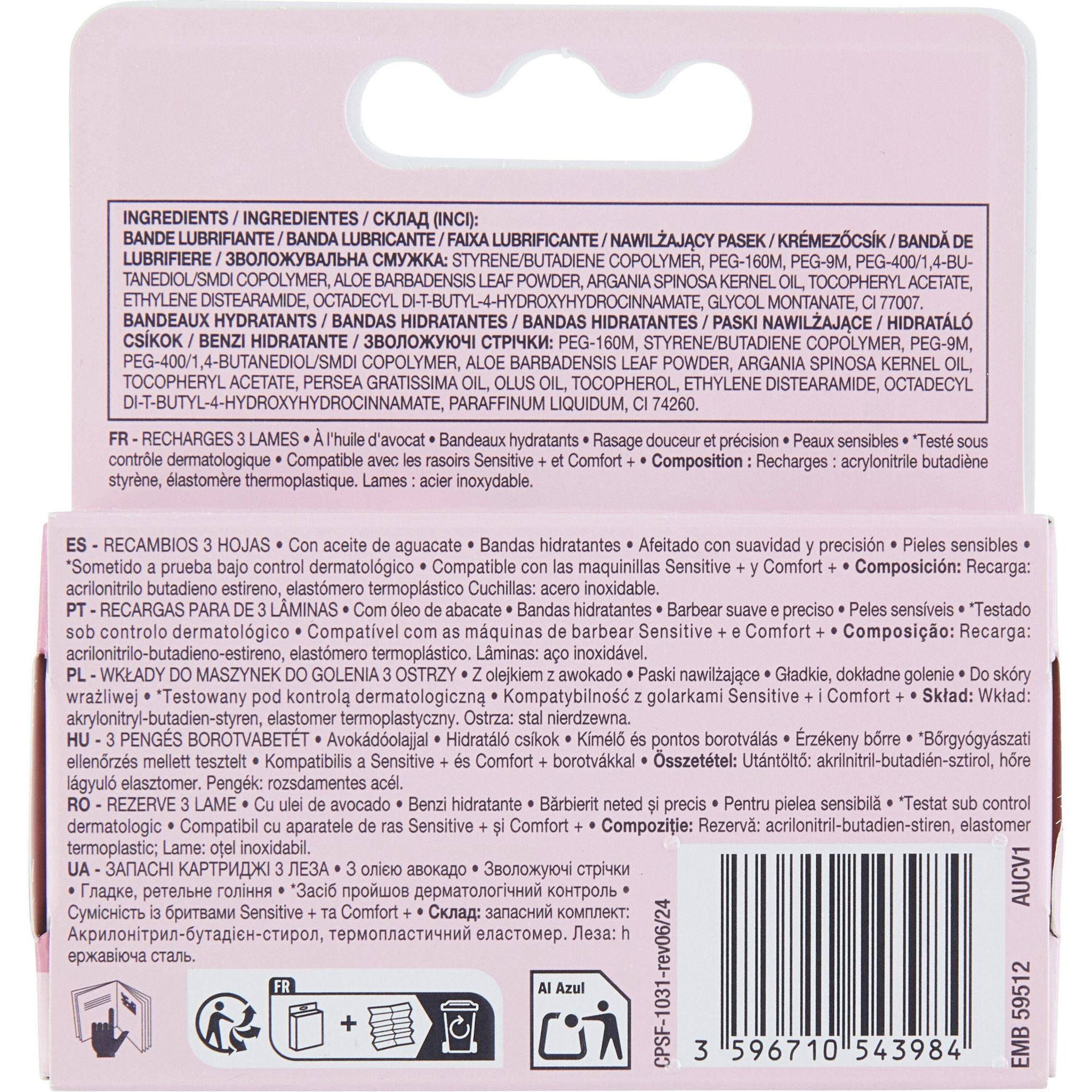 Voir la diapositive 2 : COSMIA Recharges sensitive+ rasoir 3 lames pour femme 3 pièces