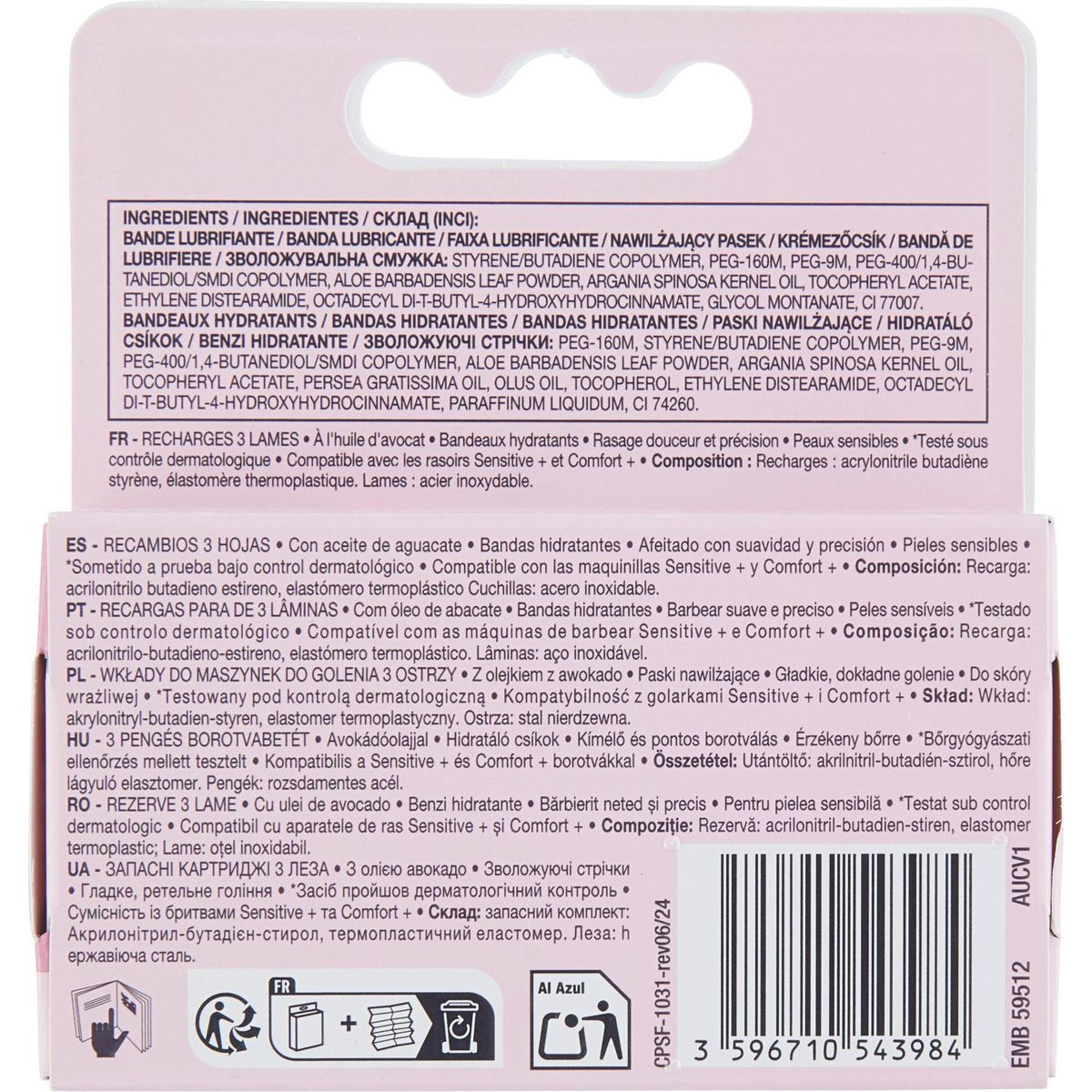 COSMIA Recharges sensitive+ rasoir 3 lames pour femme 3 pièces