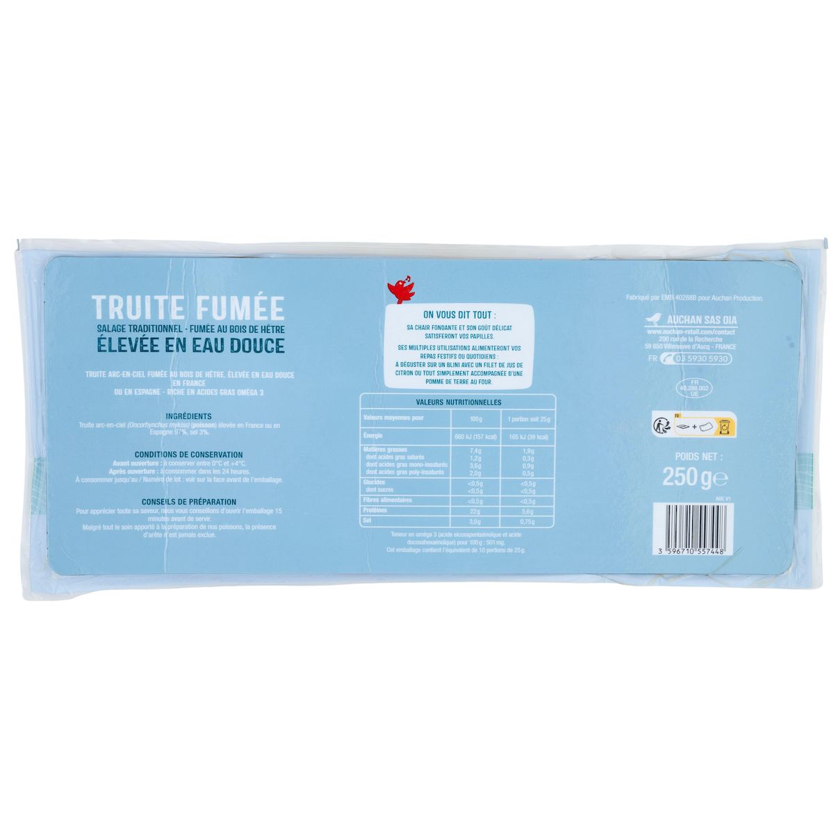 AUCHAN Truite fumée 10 tranches 250g